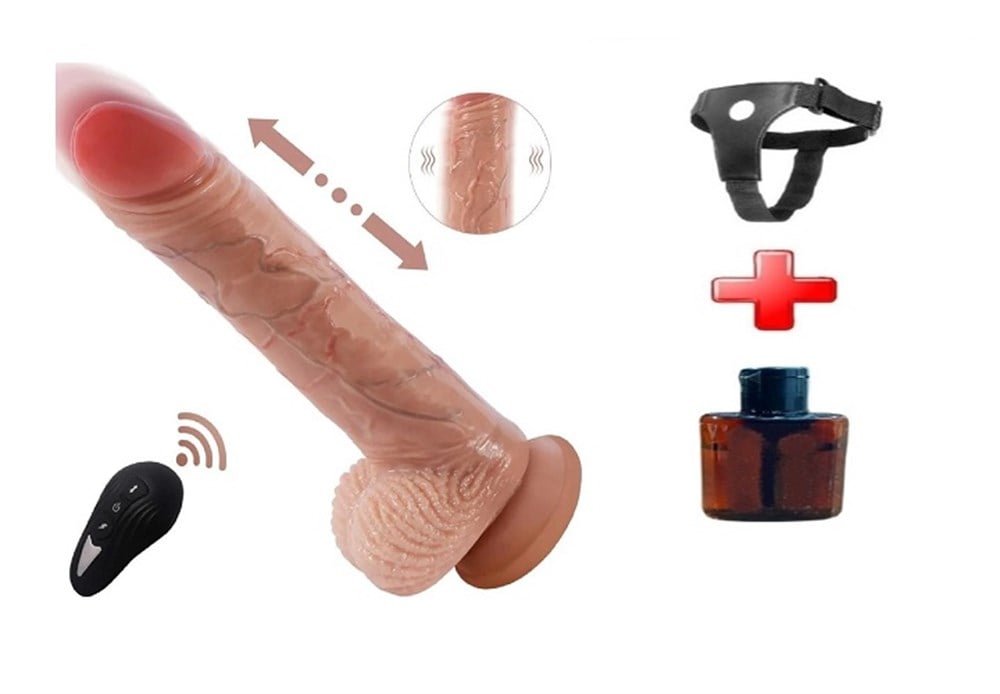USB Manyetik Şarjlı 20 cm Belden Bağlamalı İleri Geri Hareketli Titreşimli Dildo