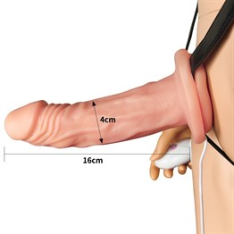 10 Fonksiyonlu Titreşimli İçi Boş Protez Belden Bağlamalı 17 cm Strapon Penis