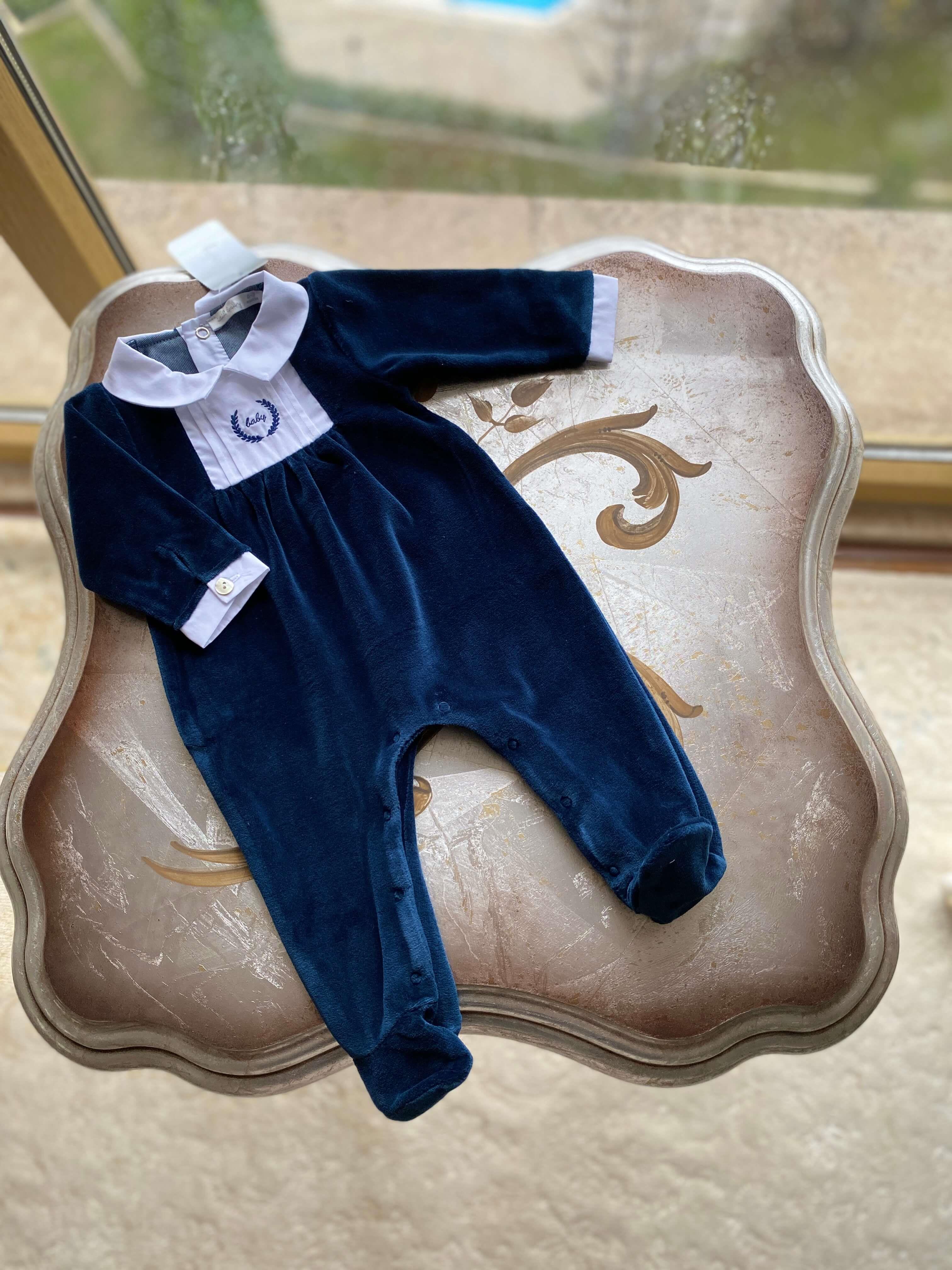 İDİLBABY LACİVERT NAKIŞLI KADİFE TULUM