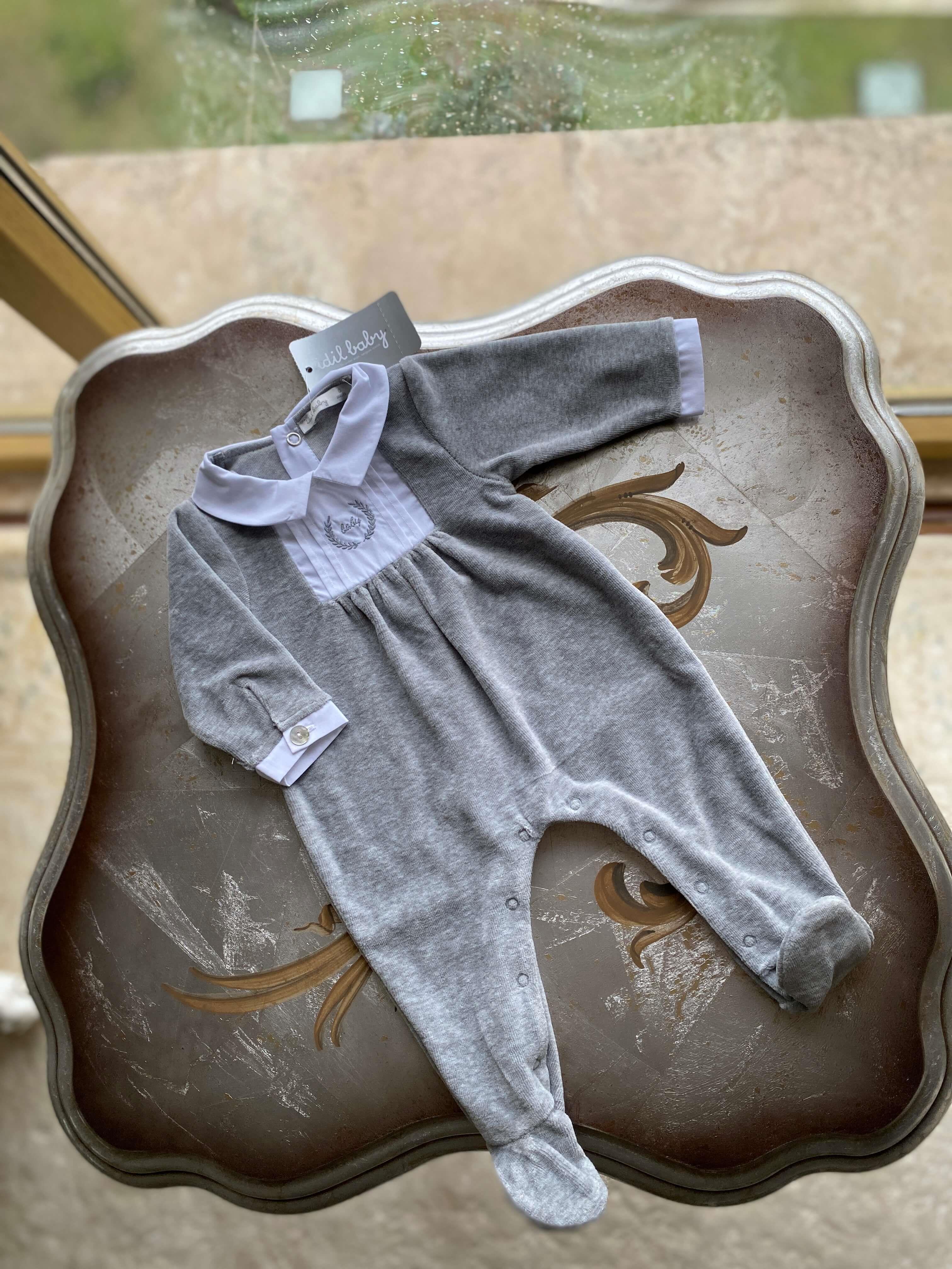 İDİLBABY NAKIŞLI GRİ KADİFE TULUM