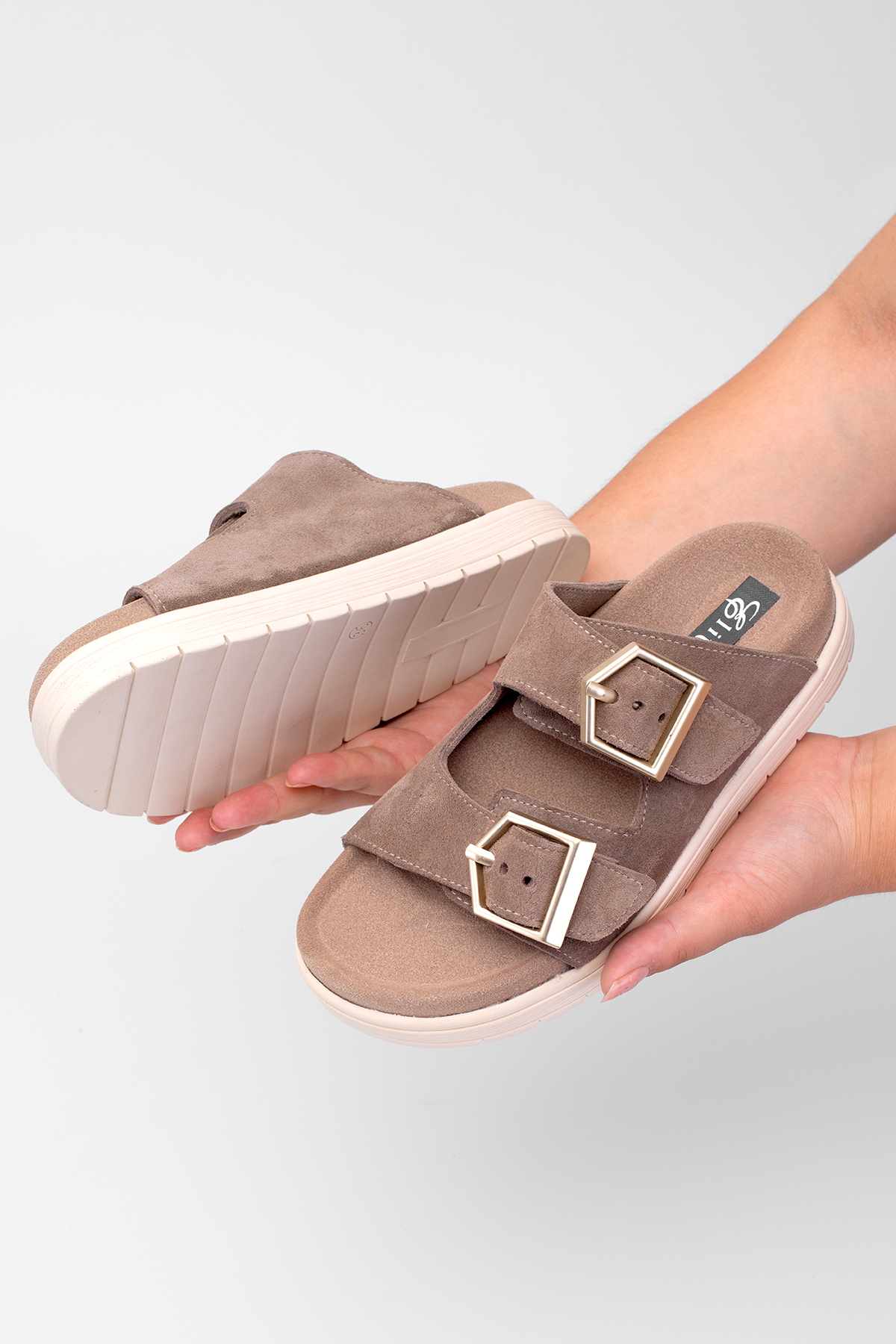 Elit Amoretta Kadın Hakiki Deri Düz Terlik Vizon