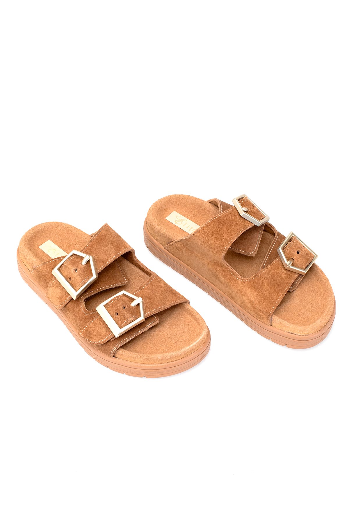 Elit Amoretta Kadın Hakiki Deri Düz Terlik Taba