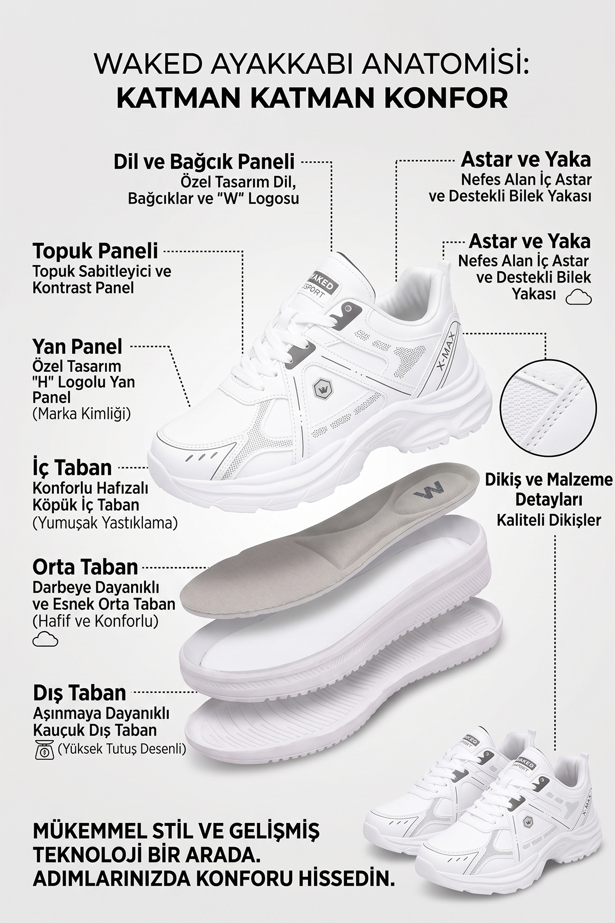 Elit ASENS4338 Erkek Klasik Sneaker Beyaz - Siyah