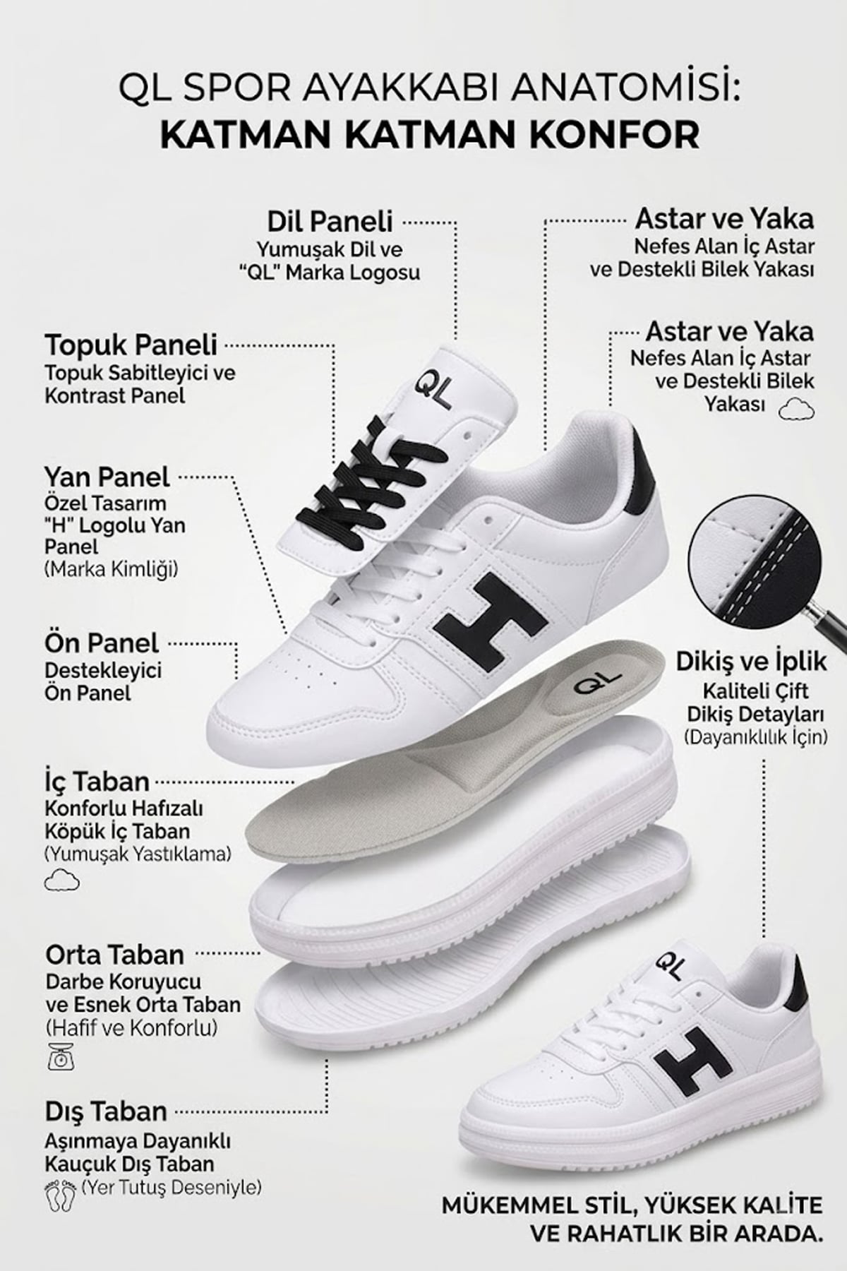 Elit ASQLA1457 Kadın Klasik Sneaker Beyaz - Siyah