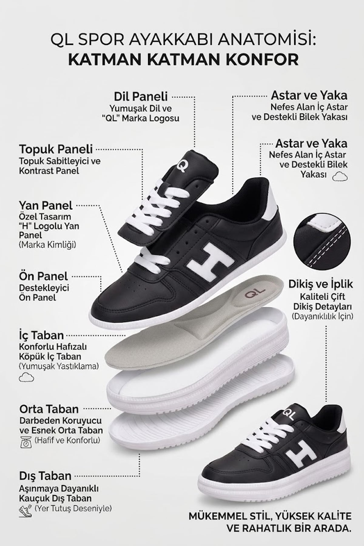 Elit ASQLA1457 Kadın Klasik Sneaker Siyah - Beyaz