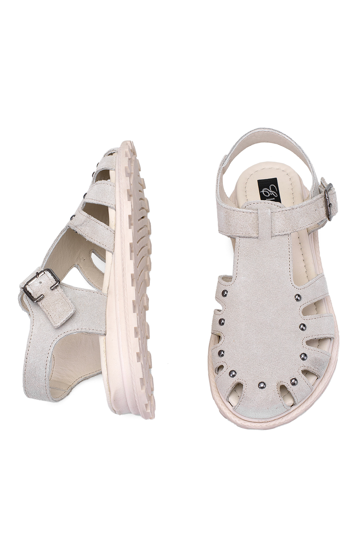 Elit Celestine Kadın Hakiki Deri Düz Sandalet Bej