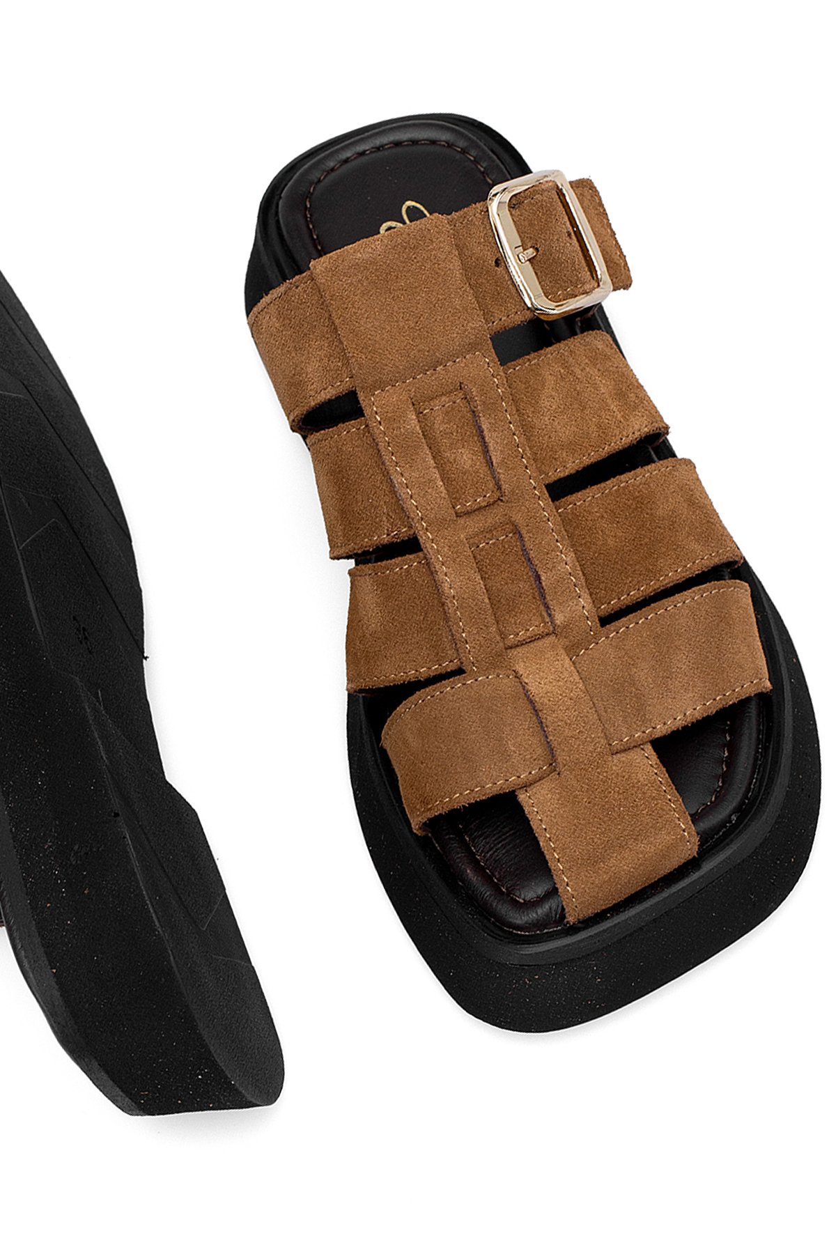 Elit Florencia Kadın Hakiki Süet Deri Ortopedik Düz Terlik Kahverengi