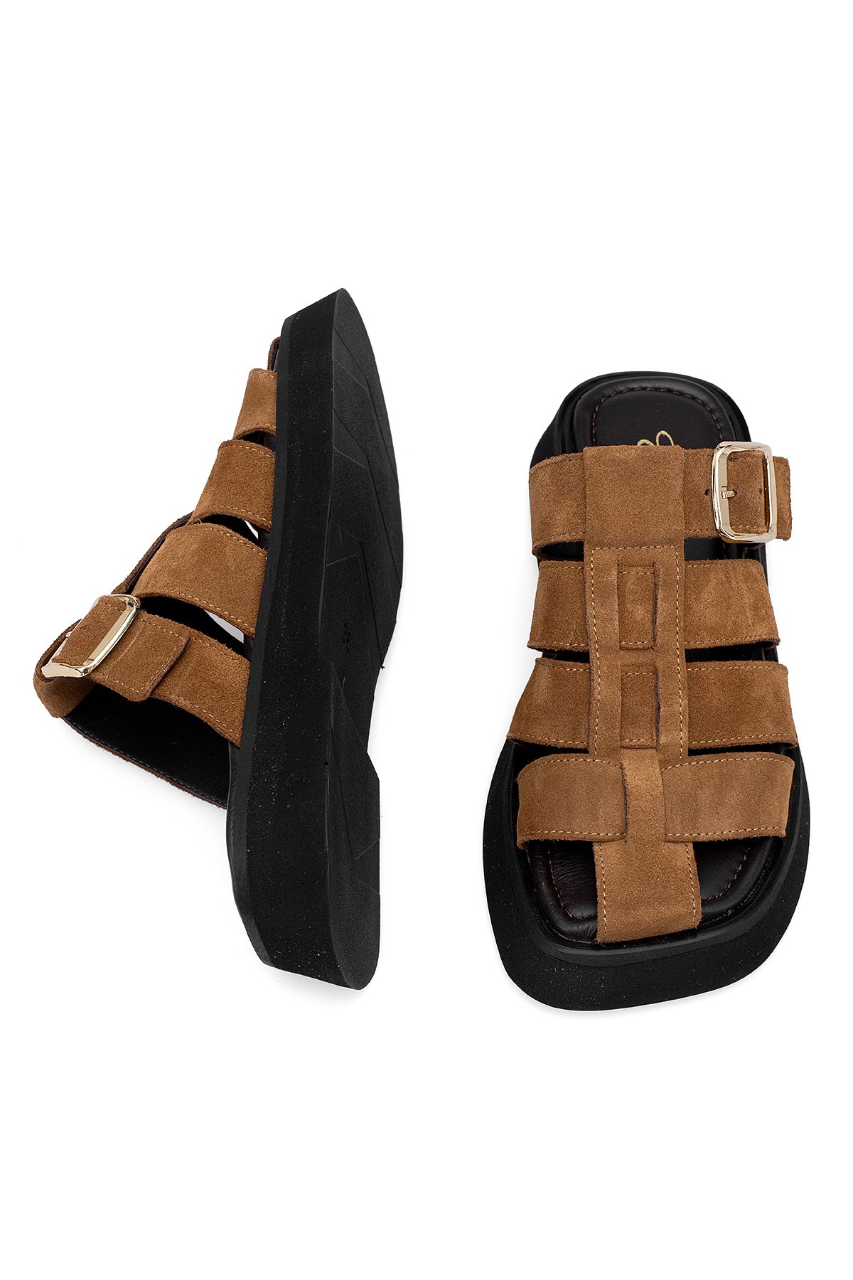 Elit Florencia Kadın Hakiki Süet Deri Ortopedik Düz Terlik Kahverengi