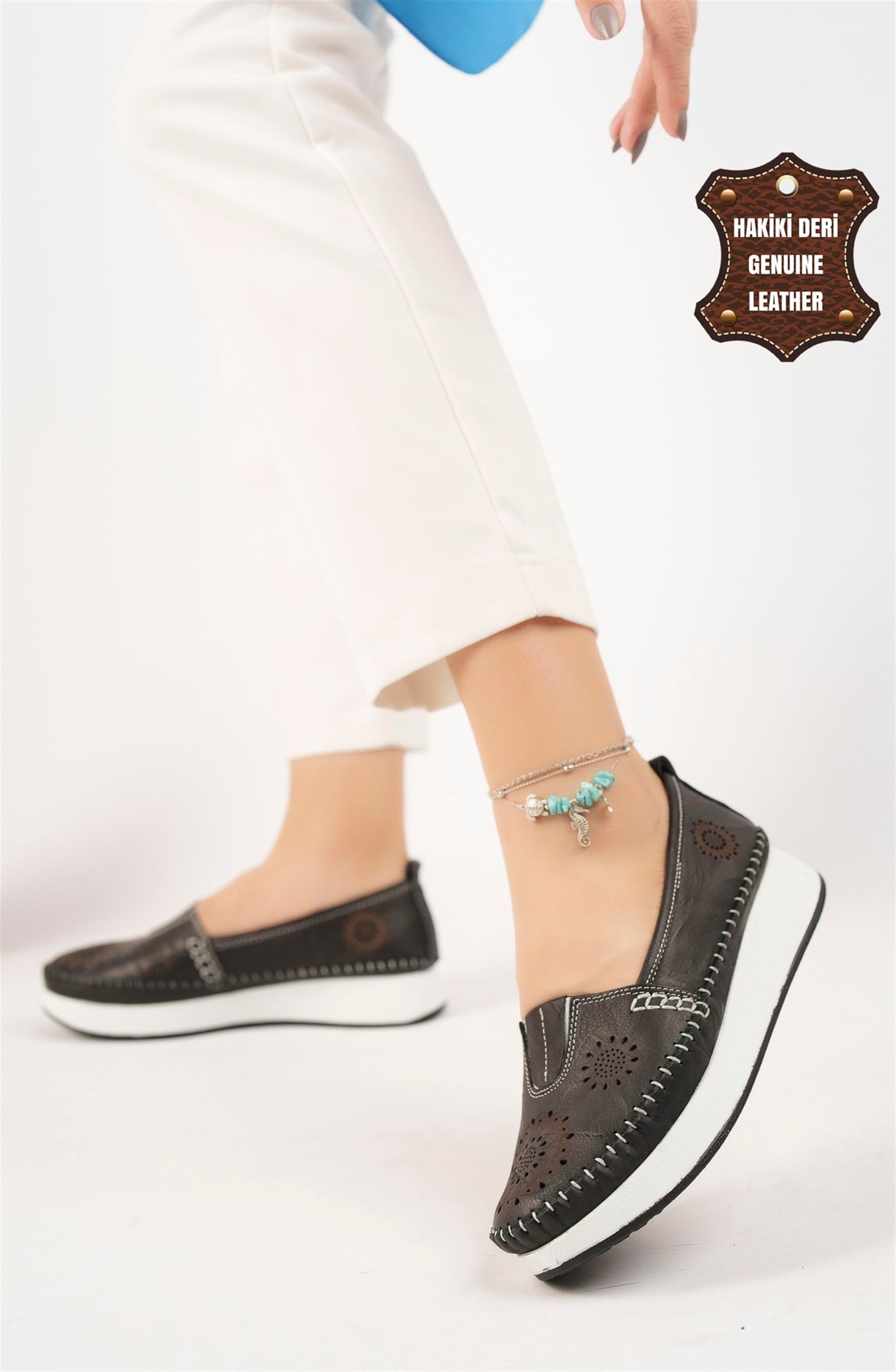 Elit Mn85L21C Kadın Hakiki Deri Espadril Siyah