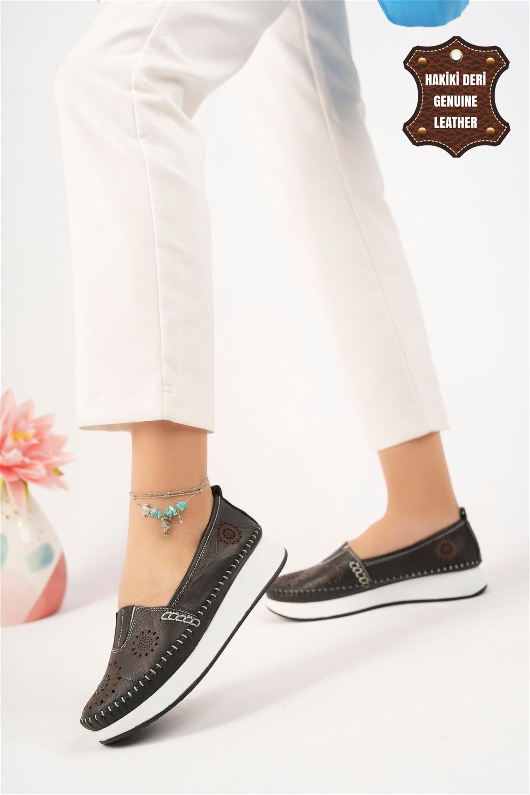 Elit Mn85L21C Kadın Hakiki Deri Espadril Siyah