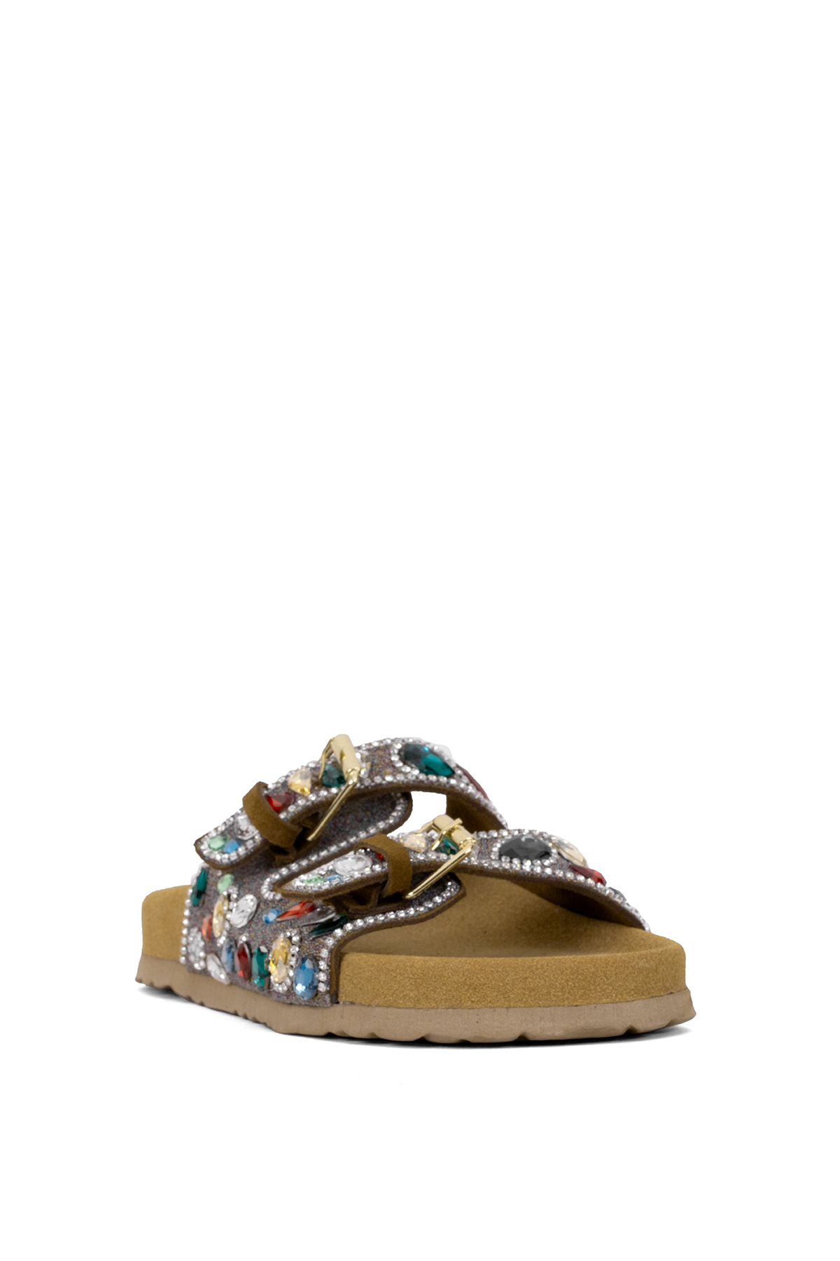 Elit Myra Kadın Hakiki Nubuk Deri Ortopedik Taşlı Düz Terlik Taba