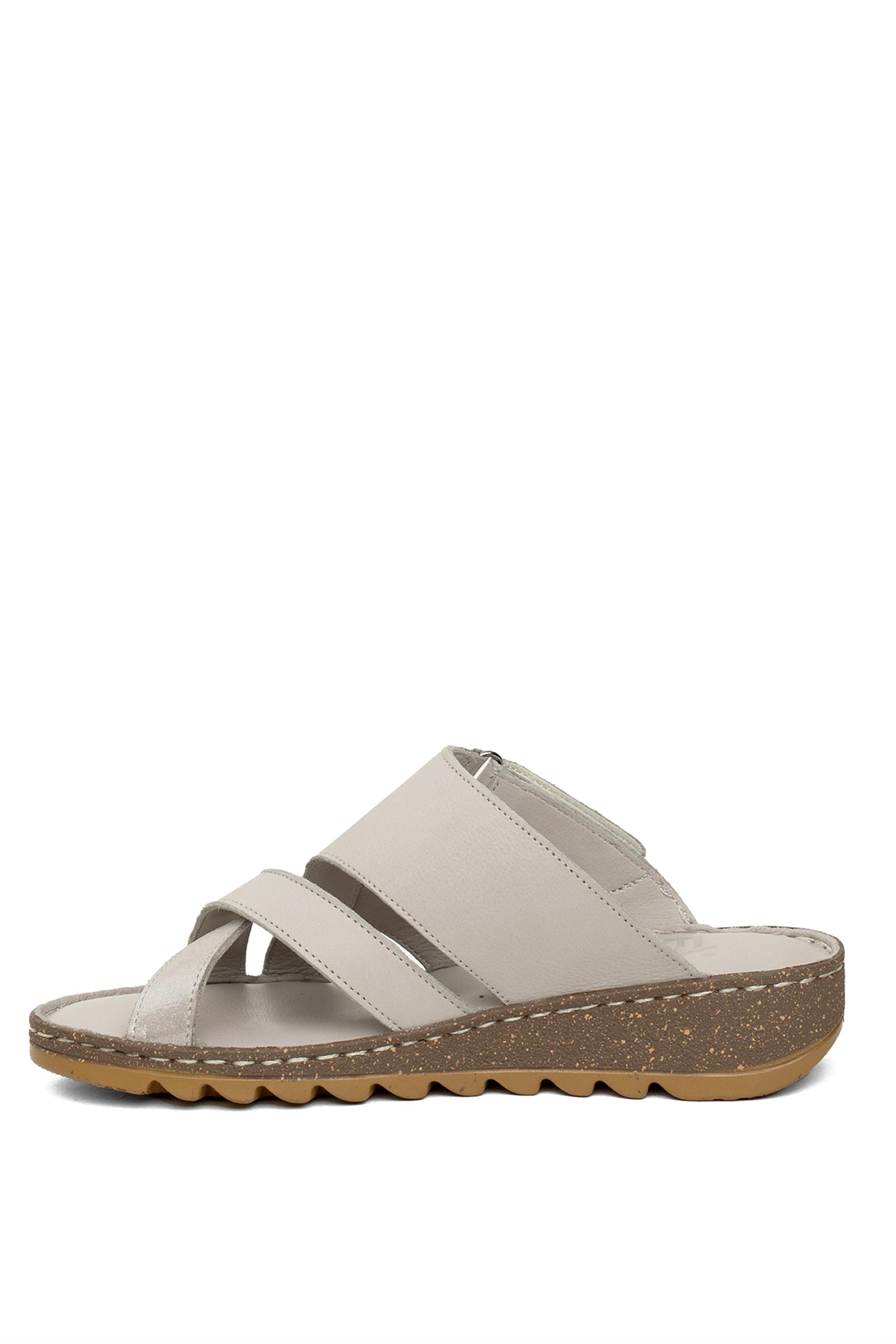 Elit Rhm012 Kadın Hakiki Deri Düz Terlik Gri