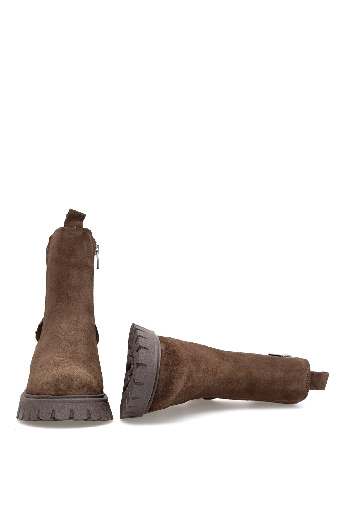 Elit Thalvora Kadın Hakiki Süet Deri Chelsea Bot Kahverengi