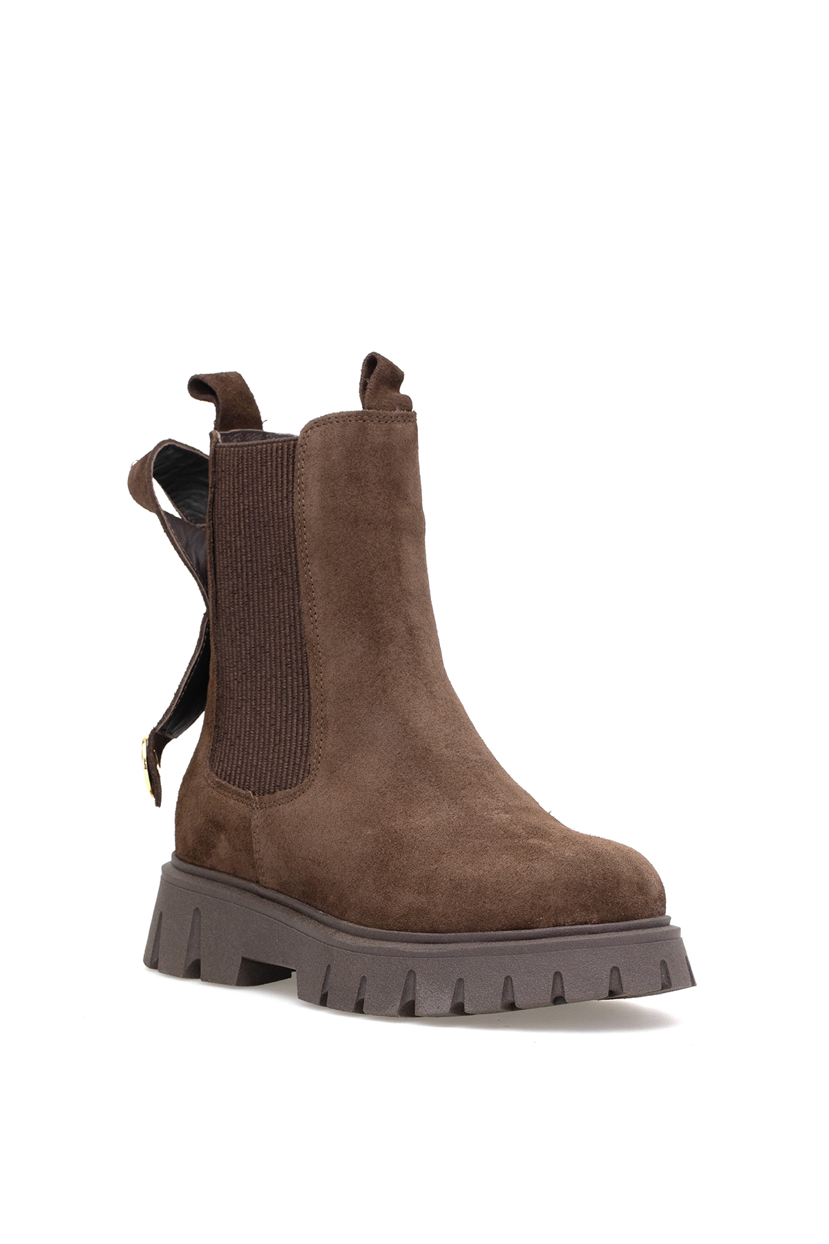 Elit Thalvora Kadın Hakiki Süet Deri Chelsea Bot Kahverengi