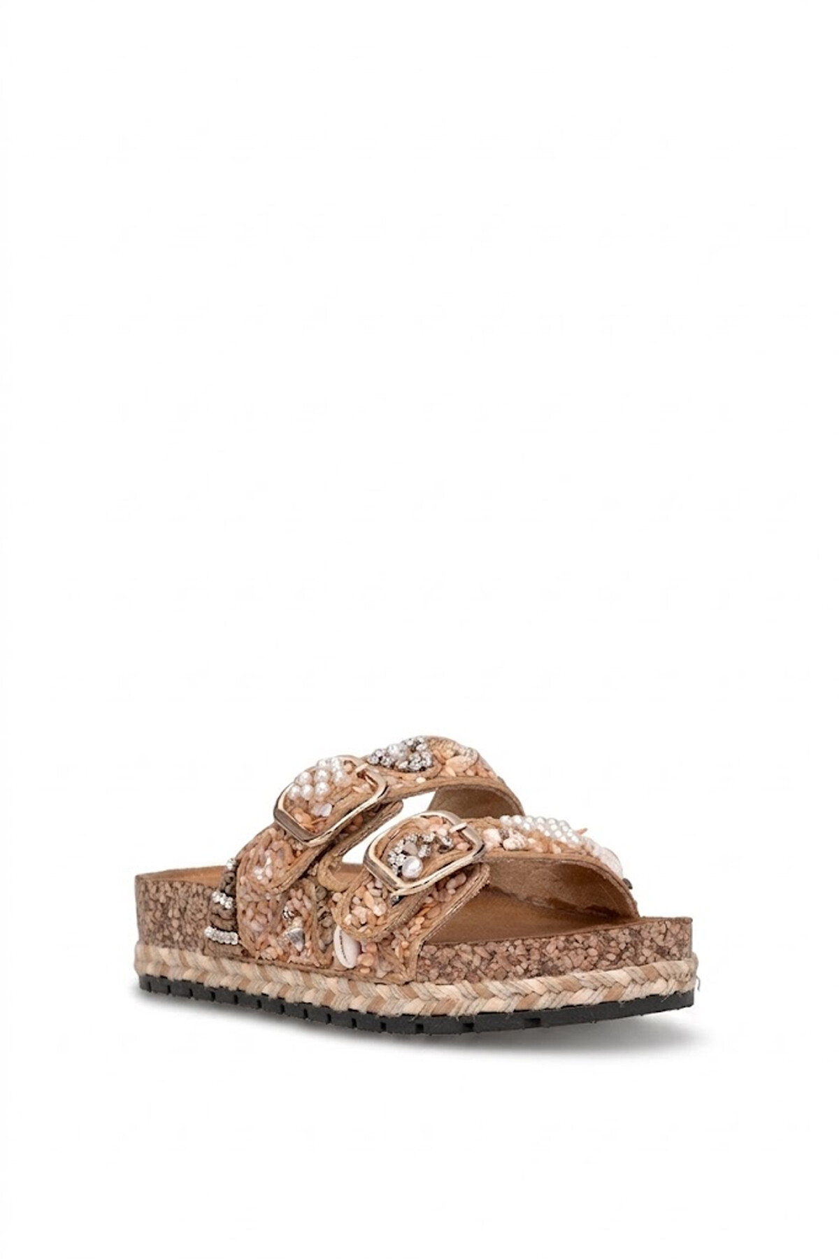 Guja 26Y217-9 Kadın Taşlı Düz Terlik Camel