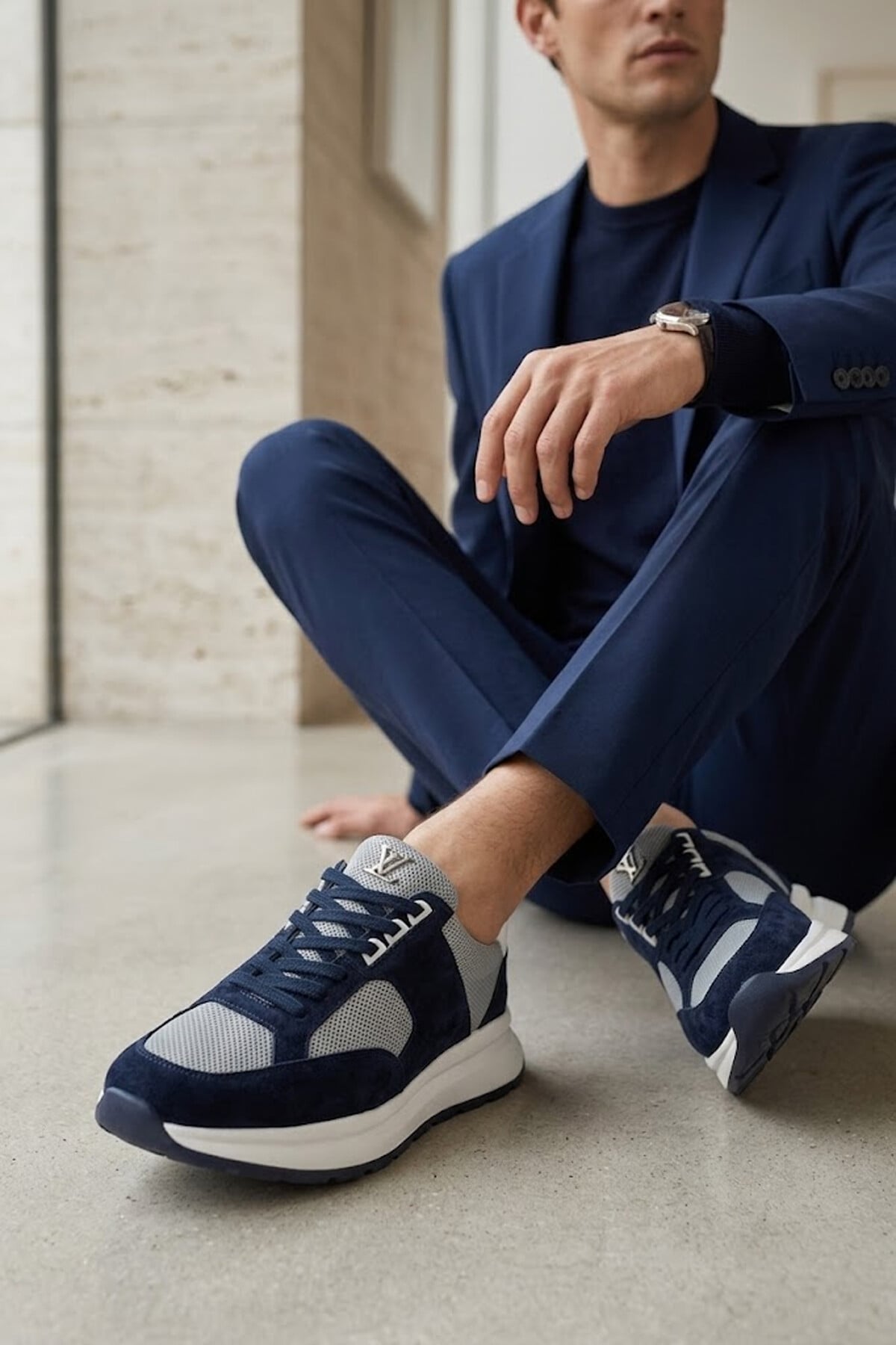 John Richardo 24298 Erkek Hakiki Deri Klasik Sneaker Lacivert