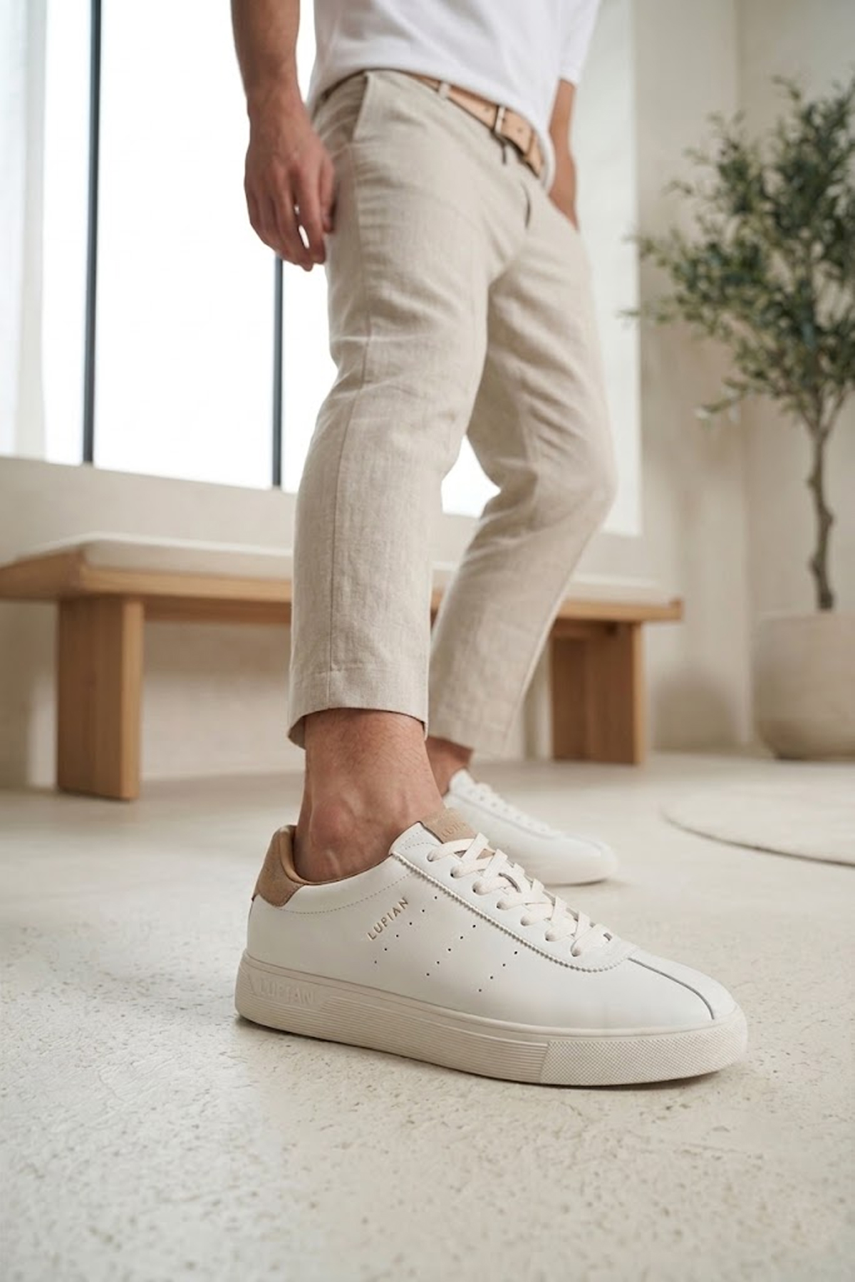Lufian 111230293 Paul Erkek Hakiki Deri Klasik Sneaker Beyaz