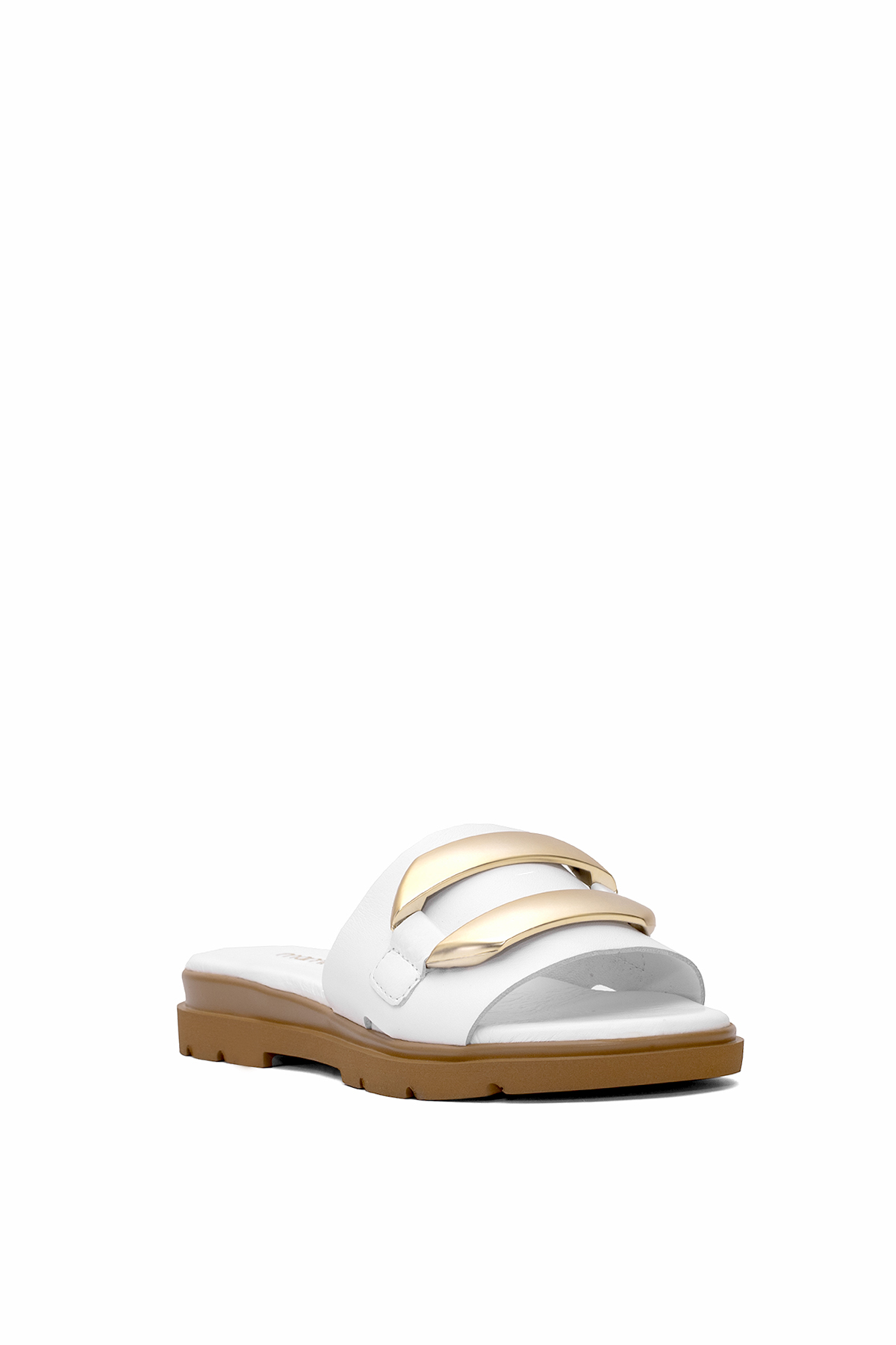 Mammamia D25YT-1375 Kadın Hakiki Deri Düz Terlik Beyaz