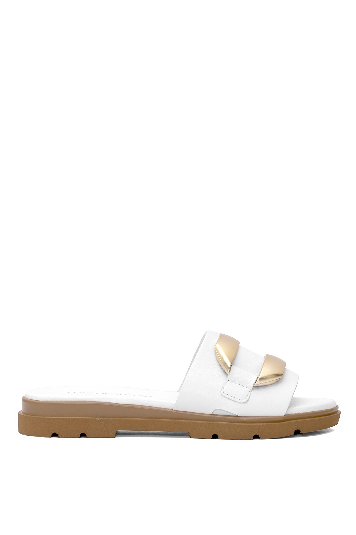 Mammamia D25YT-1375 Kadın Hakiki Deri Düz Terlik Beyaz