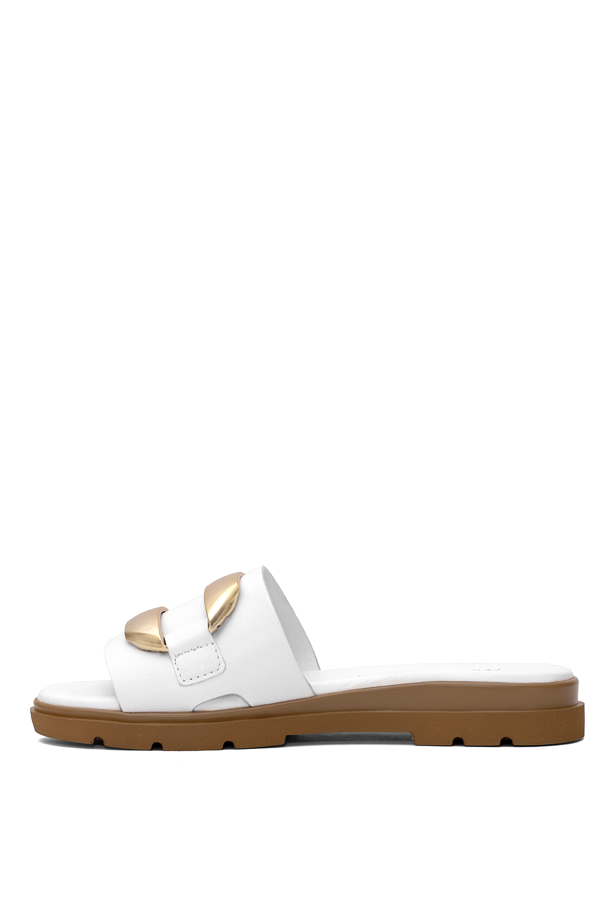 Mammamia D25YT-1375 Kadın Hakiki Deri Düz Terlik Beyaz