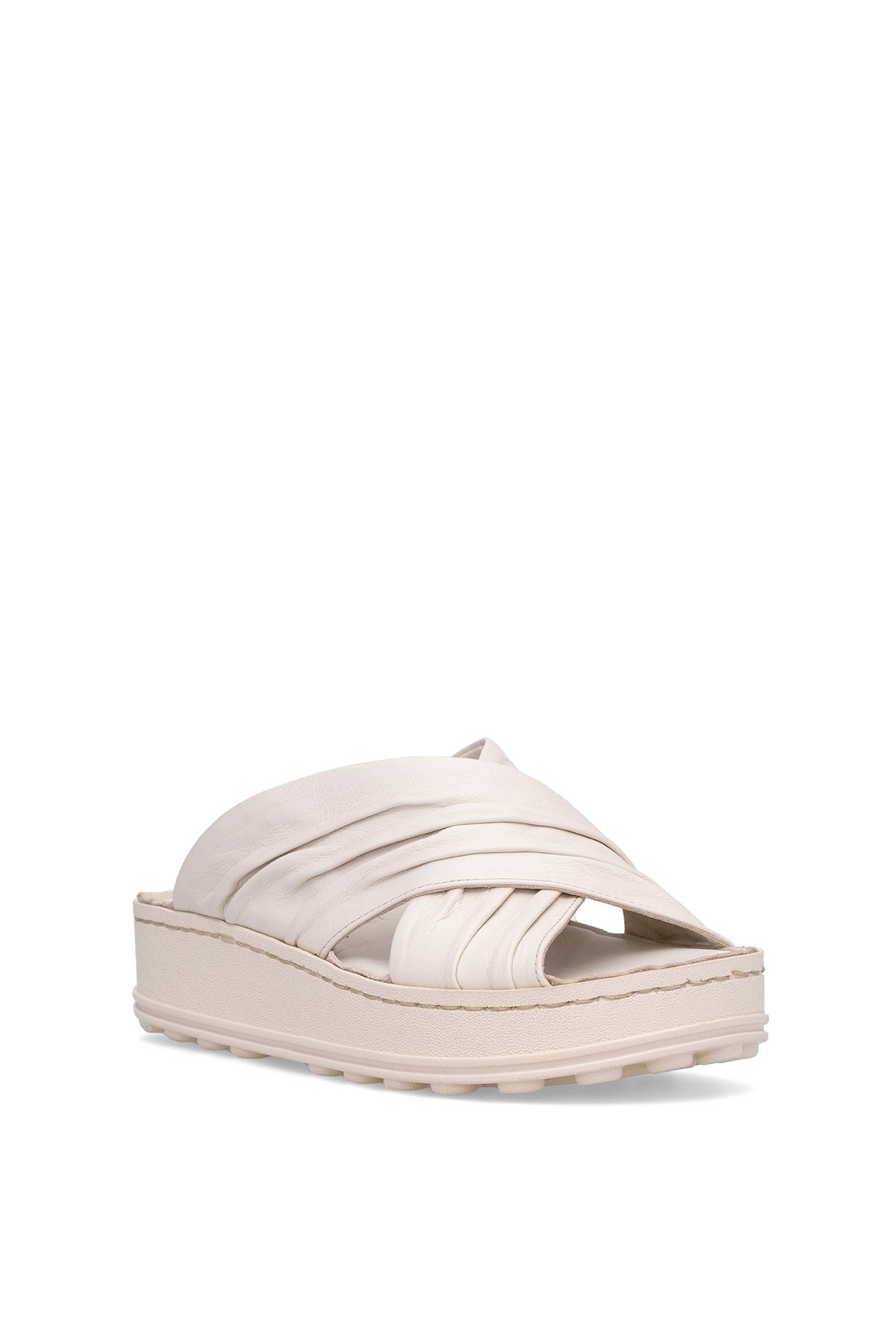 Mammamia D25YT-1430 Kadın Hakiki Deri Düz Terlik Krem