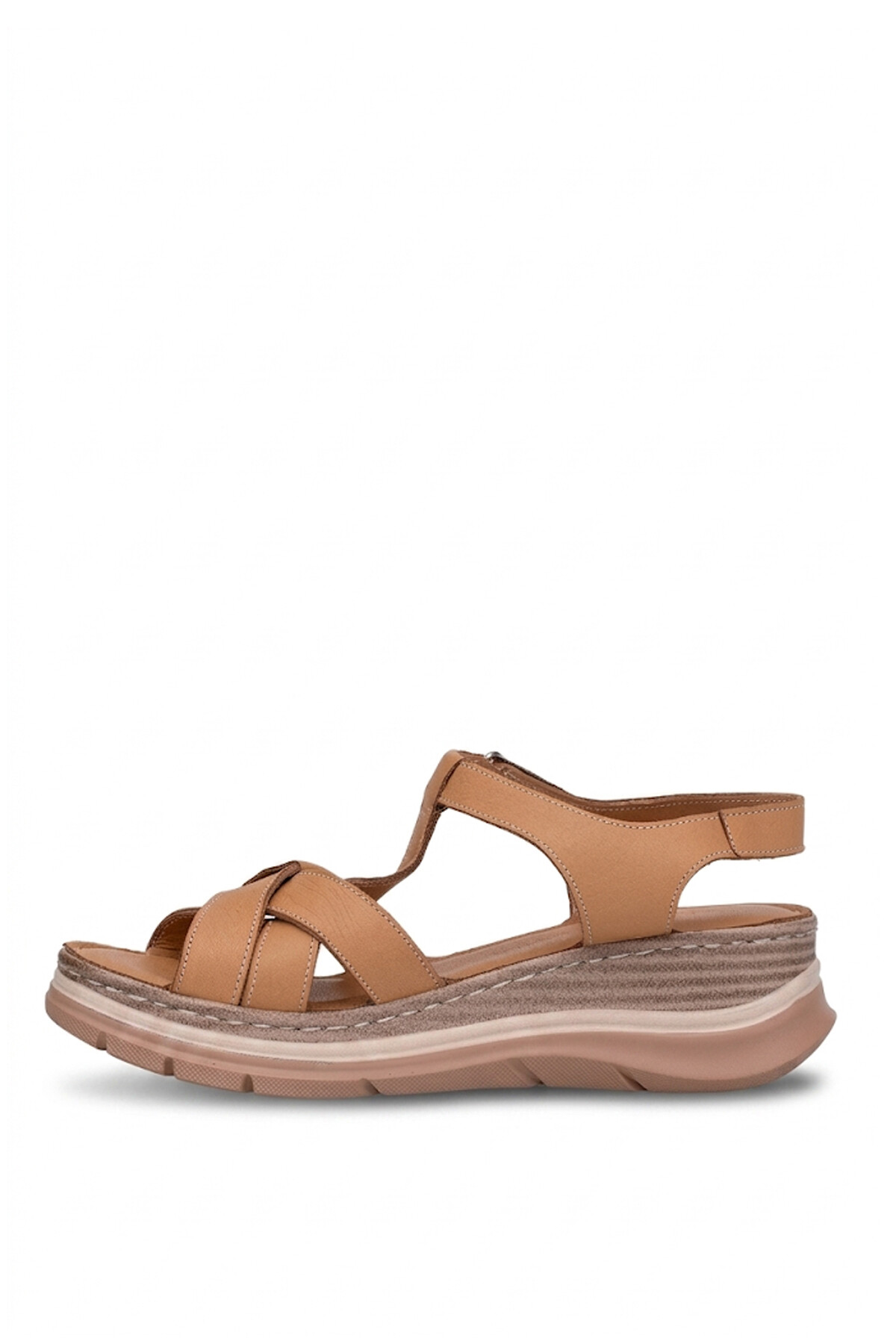 Mammamia D26YS-2590 Kadın Hakiki Deri Dolgu Topuk Sandalet Taba