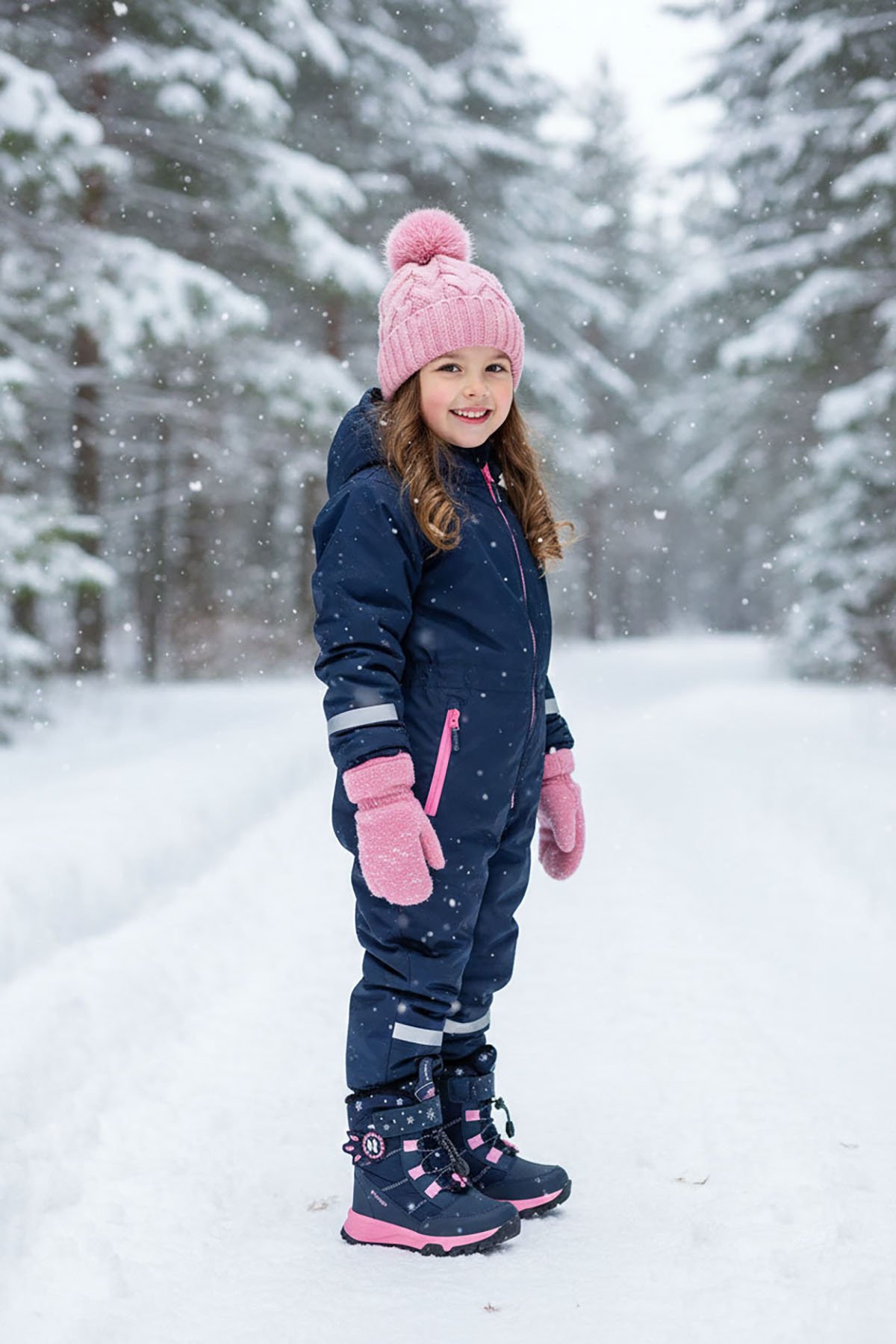 Ndrops YSEYL014 Kız Çocuk Kar Botu Lacivert - Pembe