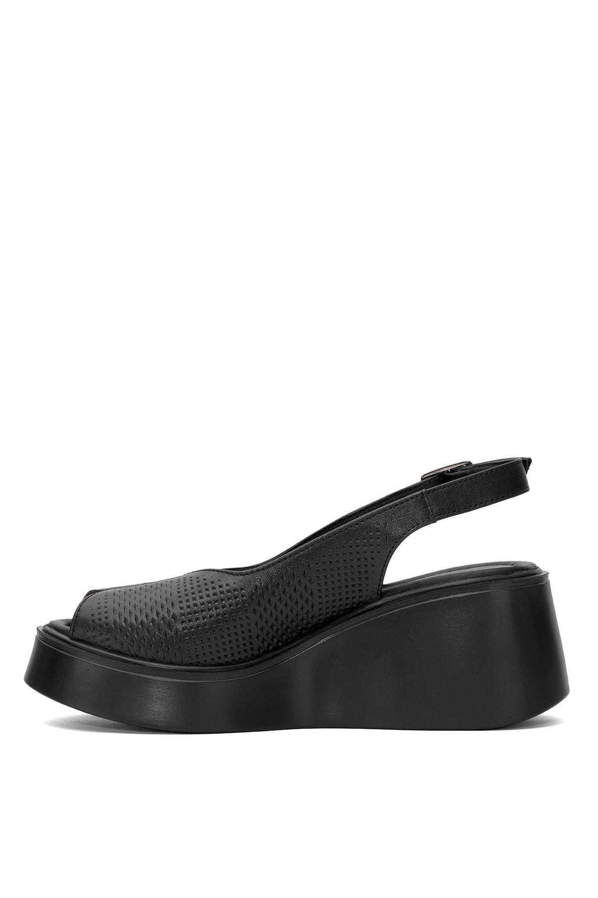 Pierre Cardin PC-54587 Kadın Hakiki Deri Dolgu Topuk Sandalet Siyah