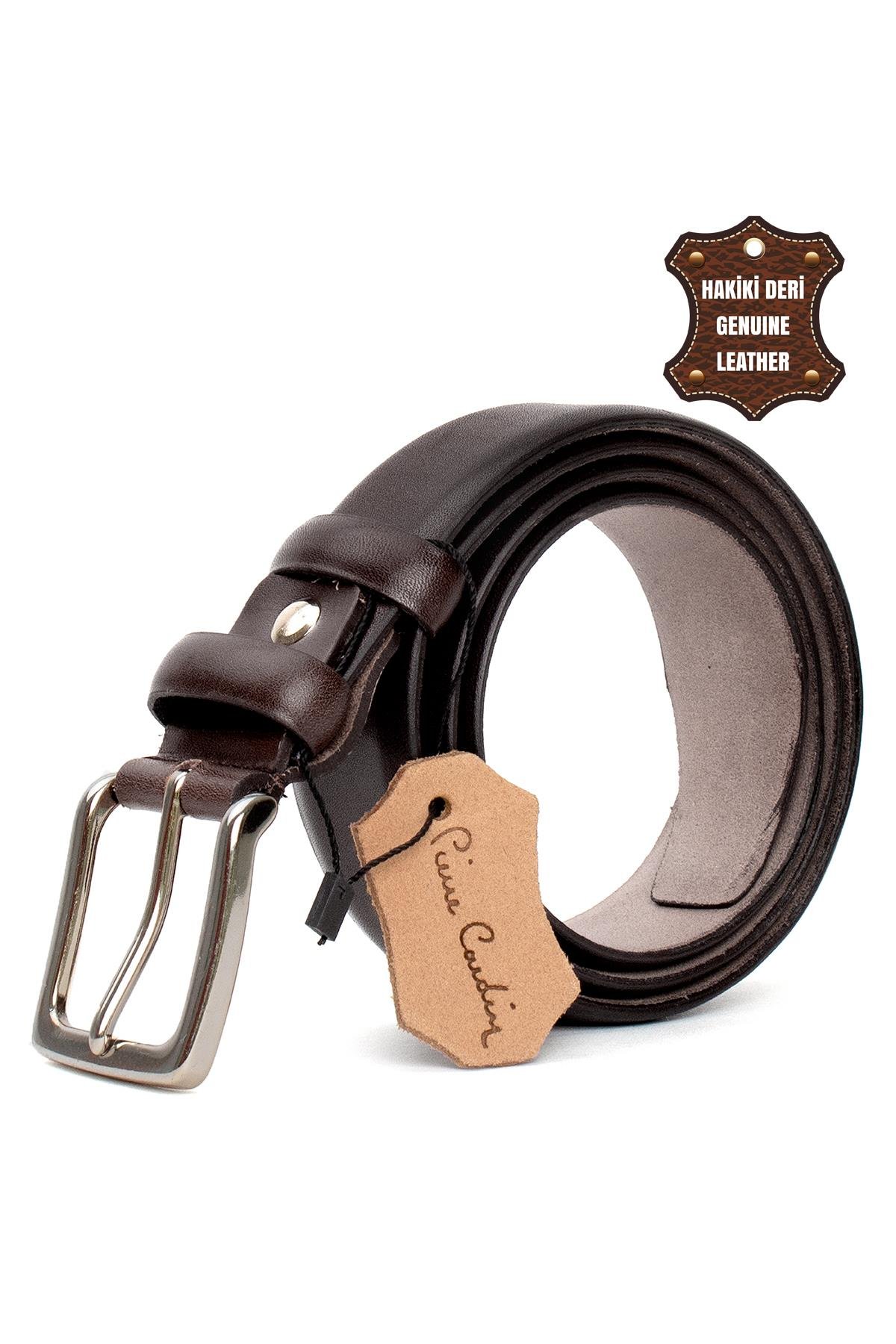 Pierre Cardin PC351 Erkek 3,5 cm Hakiki Deri Kemer Kahverengi Koyu