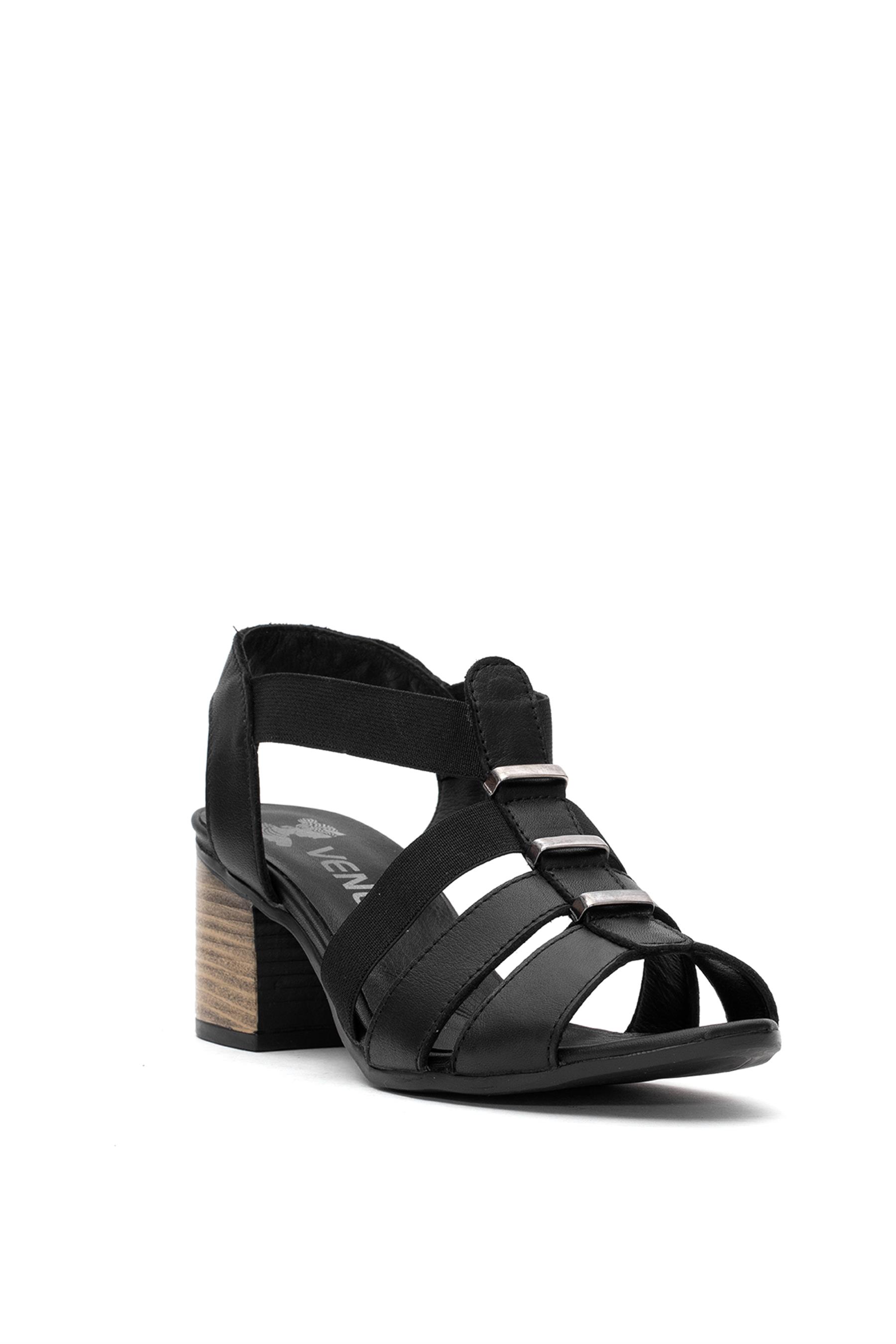 Venüs 1857227Y Kadın Hakiki Deri Topuklu Sandalet Siyah