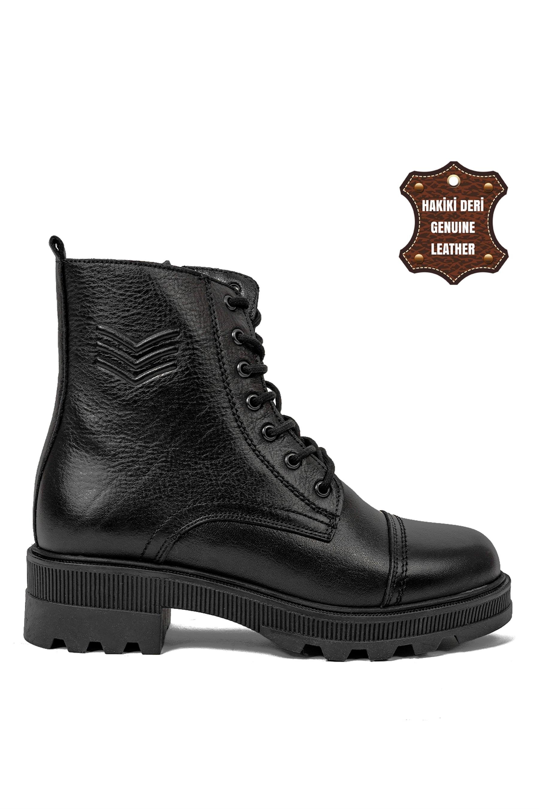 Voyager 8892 Kadın Hakiki Deri Topuklu Bot Siyah