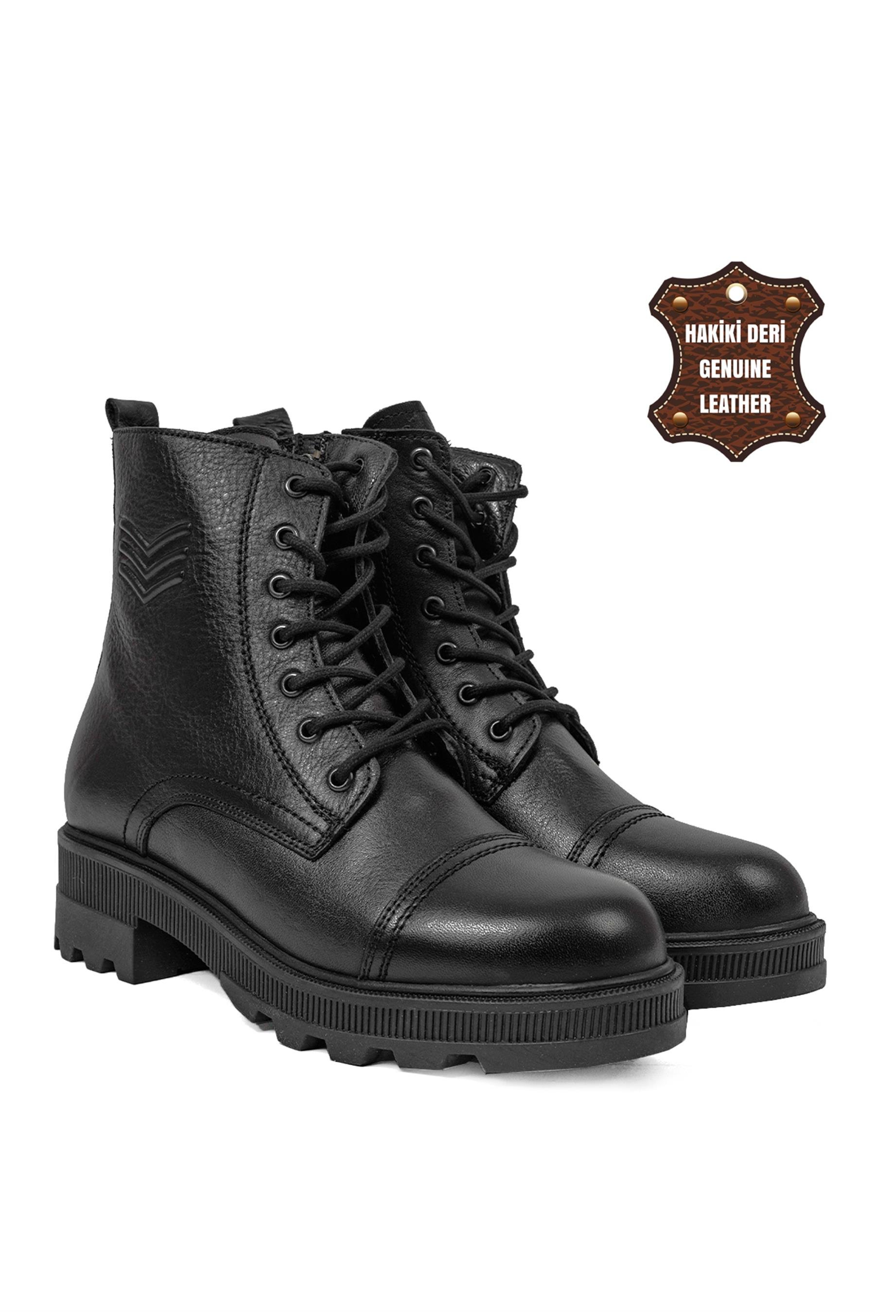 Voyager 8892 Kadın Hakiki Deri Topuklu Bot Siyah