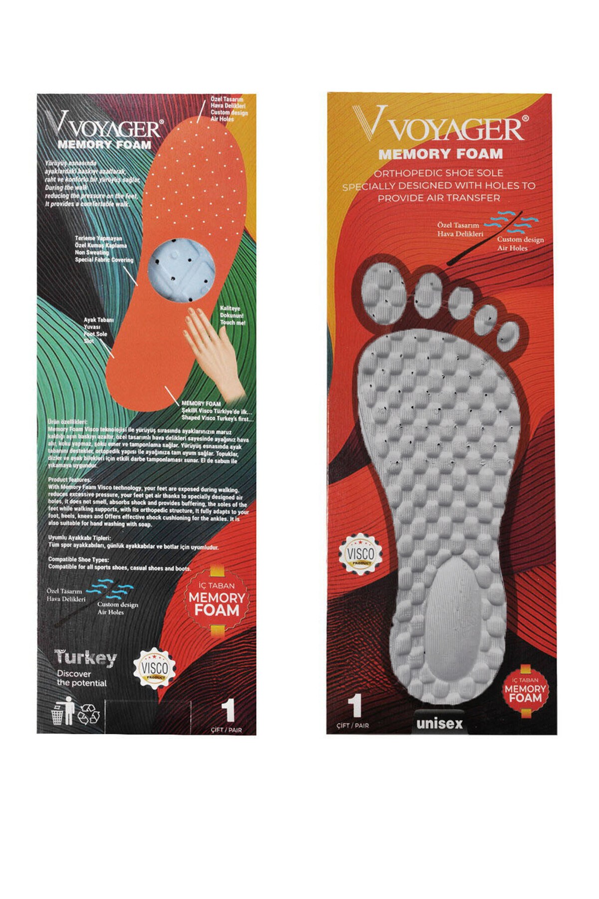 Voyager Memory Foam MFG Terleme Yapmayan Özel Dizayn Ortopedik Tabanlık Gri
