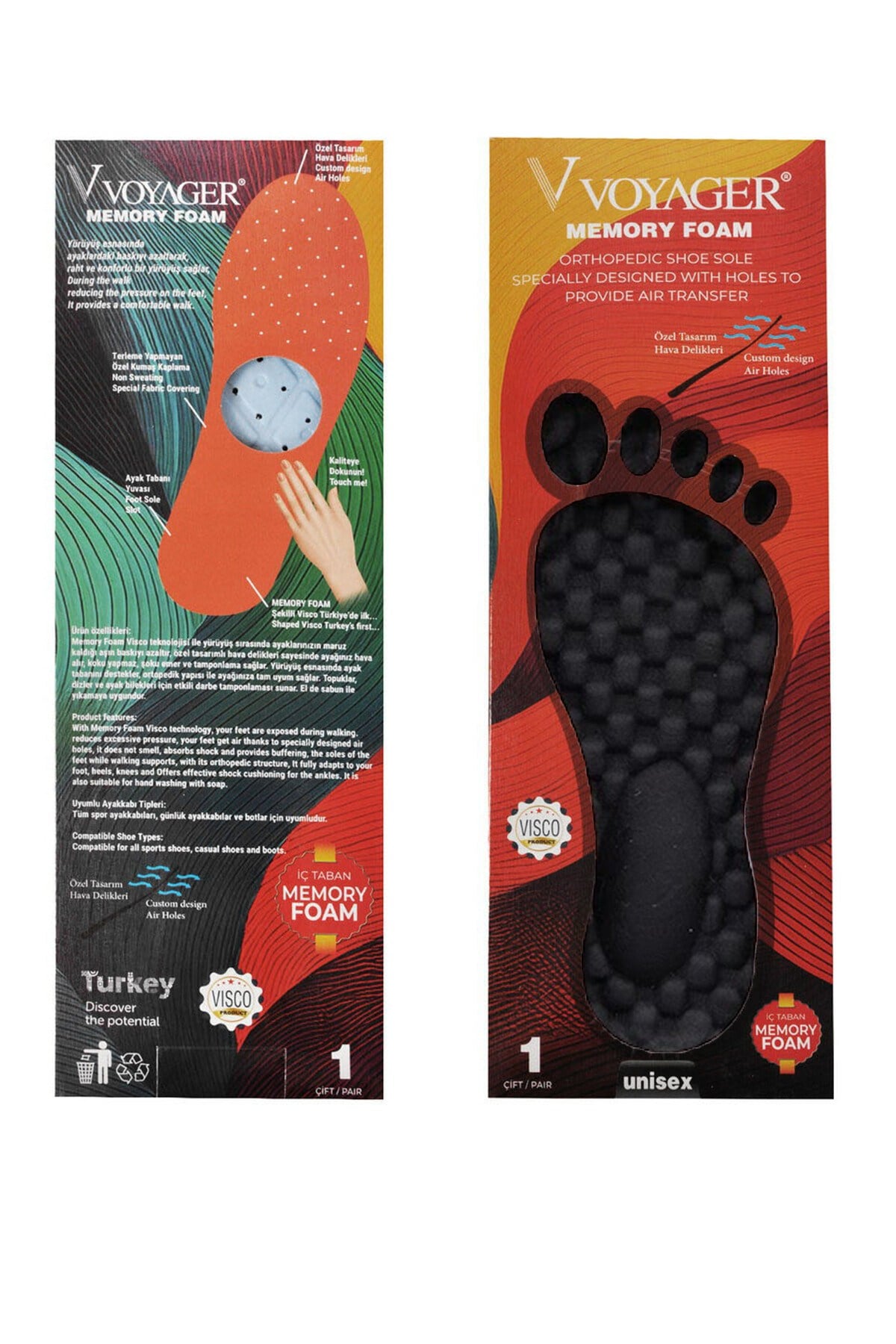 Voyager Memory Foam MFS Terleme Yapmayan Özel Dizayn Ortopedik Tabanlık Siyah