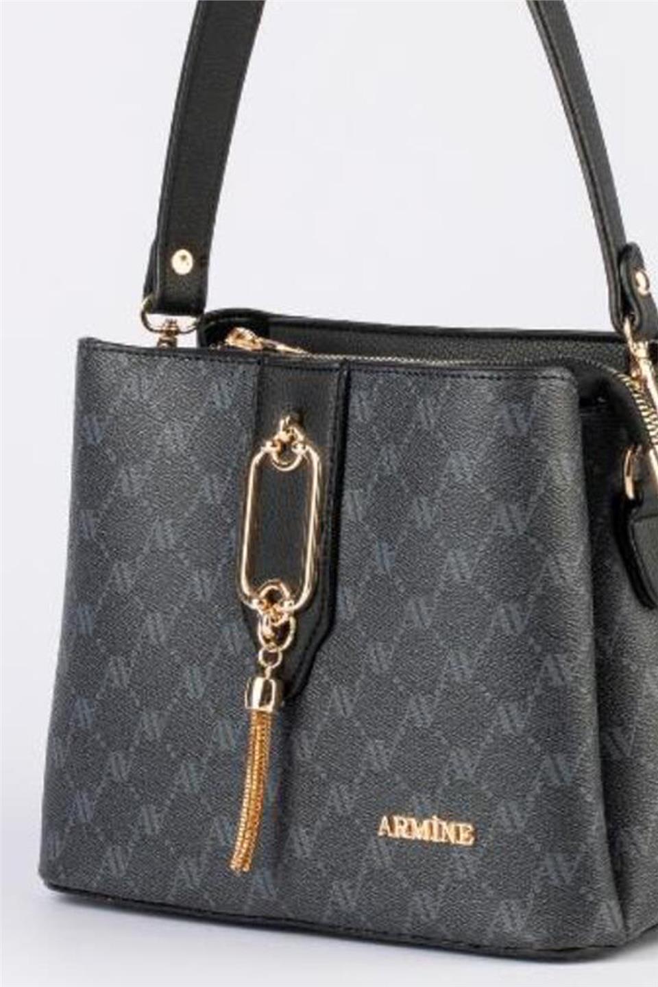Armine 361 Kadın Omuz Çantası Siyah Baskılı