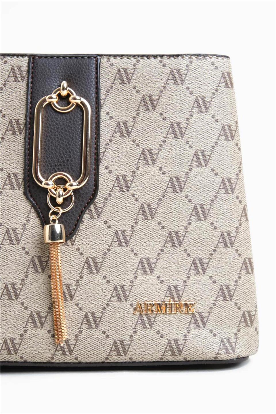 Armine 361 Kadın Omuz Çantası Vizon Baskılı