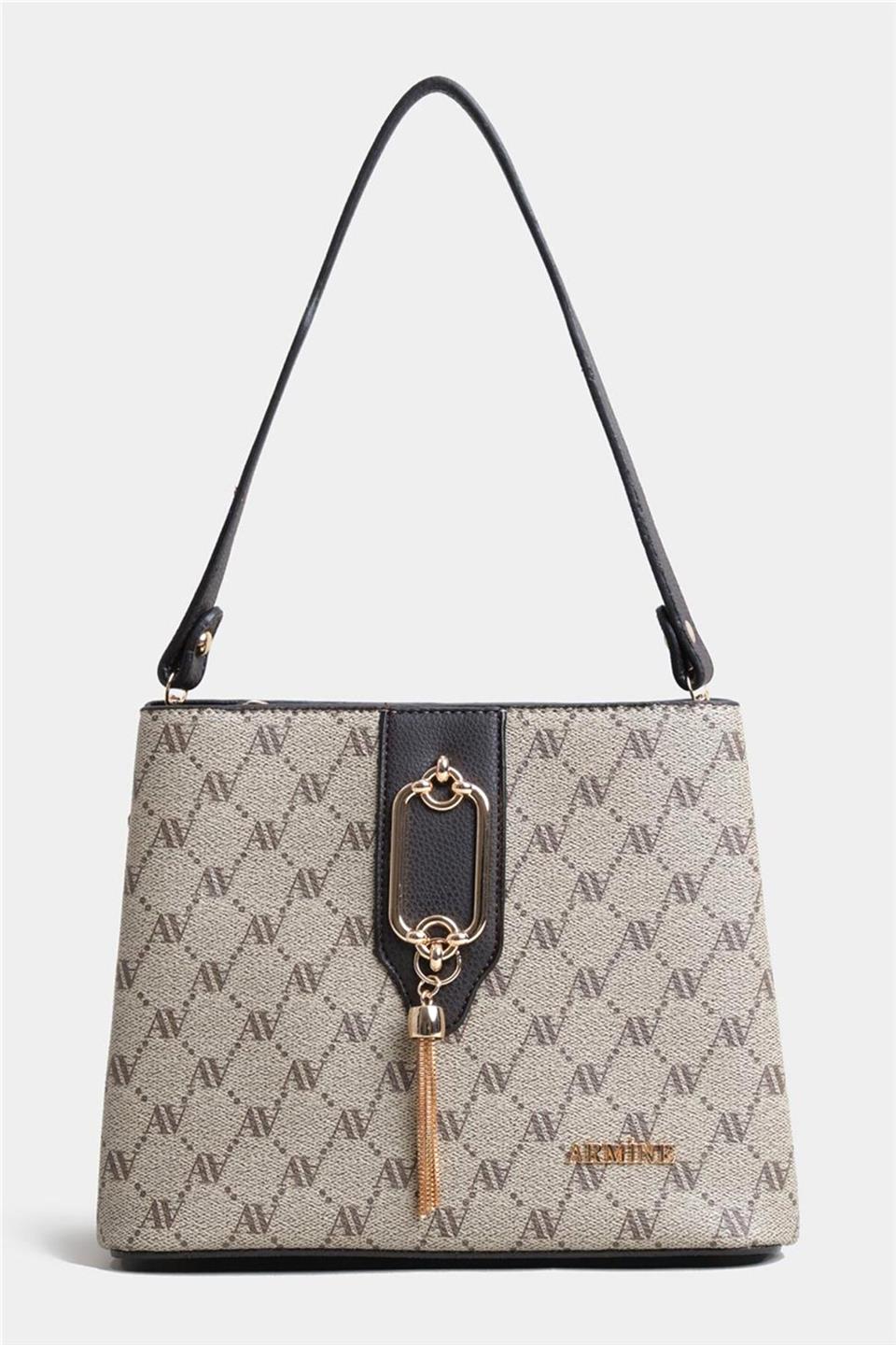 Armine 361 Kadın Omuz Çantası Vizon Baskılı