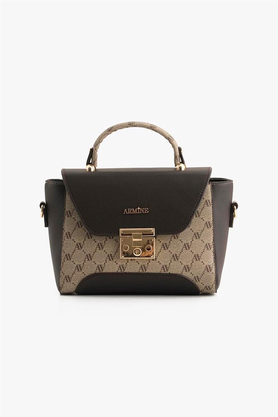 Armine 378 Kadın Omuz Çantası Vizon Baskılı