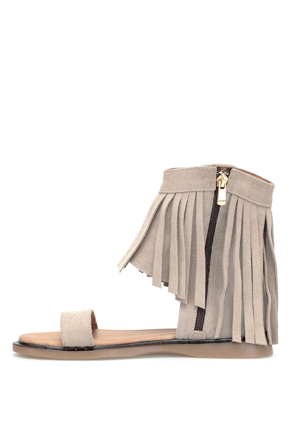 Beety 26BY169.26668 Kadın Püsküllü Düz Sandalet Vizon