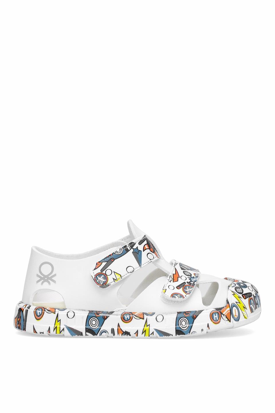 Benetton BN-1410 Patik Erkek Çocuk Düz Sandalet Beyaz - Mavi