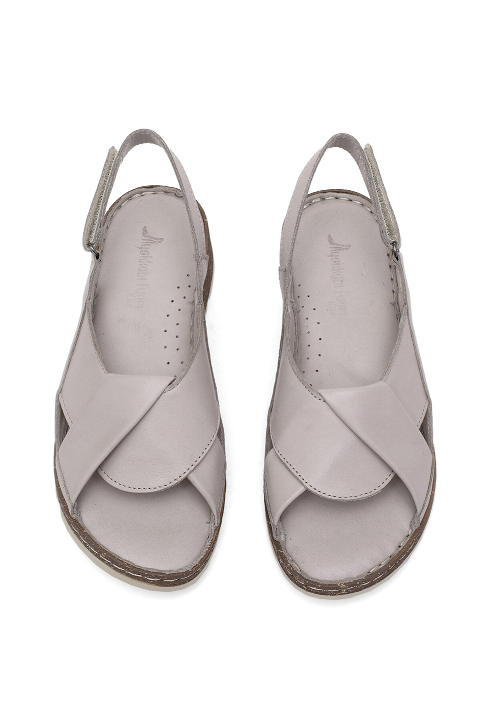 Elit 26YRhm018 Kadın Hakiki Deri Ortopedik Düz Sandalet Gri