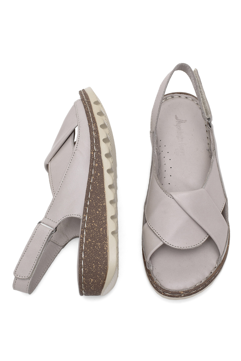 Elit 26YRhm018 Kadın Hakiki Deri Ortopedik Düz Sandalet Gri