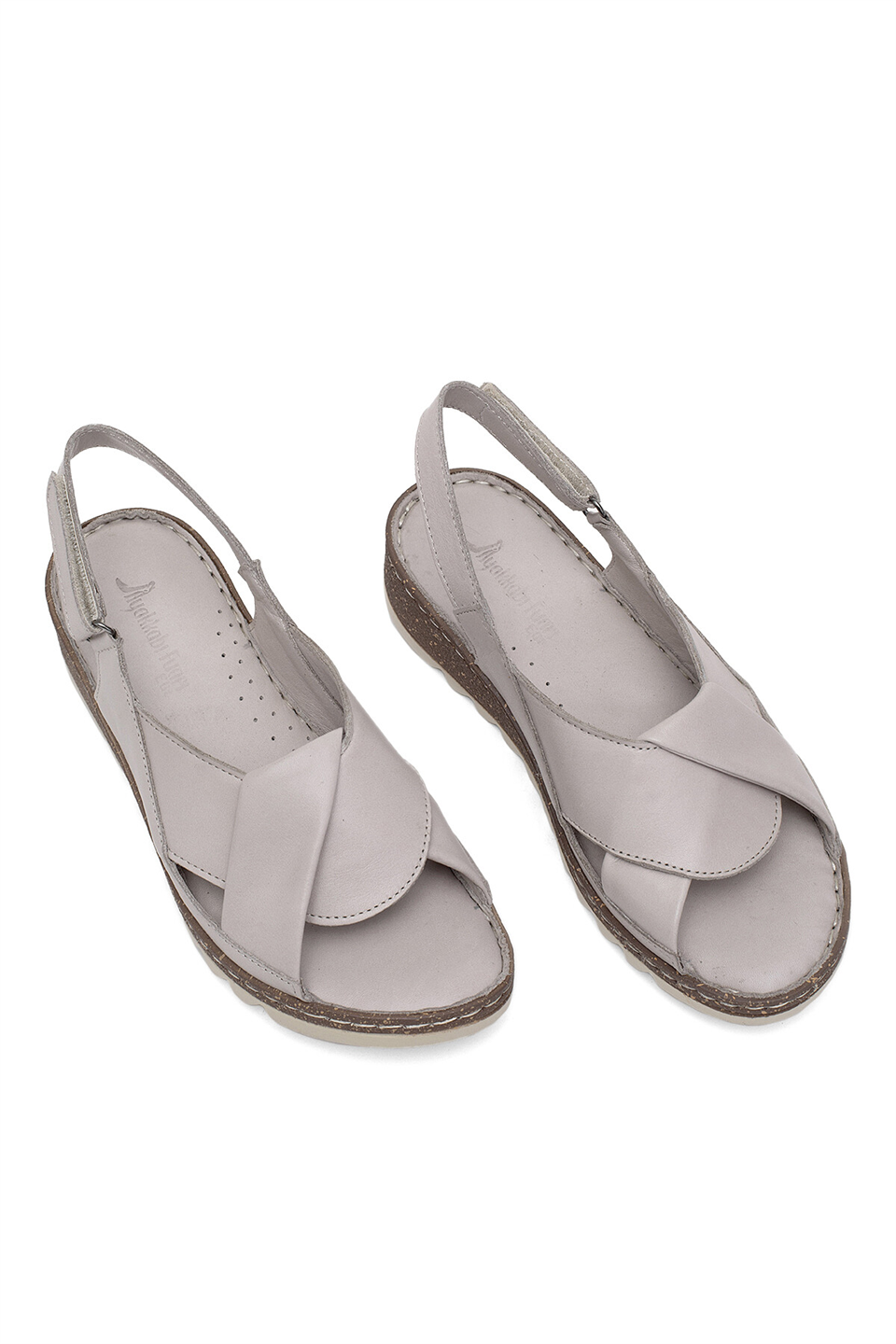Elit 26YRhm018 Kadın Hakiki Deri Ortopedik Düz Sandalet Gri