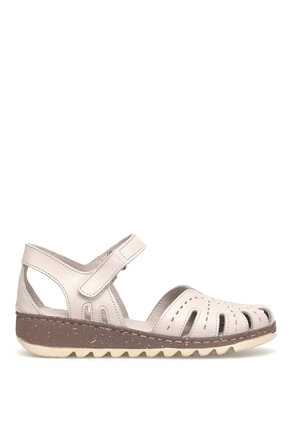 Elit 26YRhm204K Kadın Hakiki Deri Ortopedik Düz Sandalet Gri