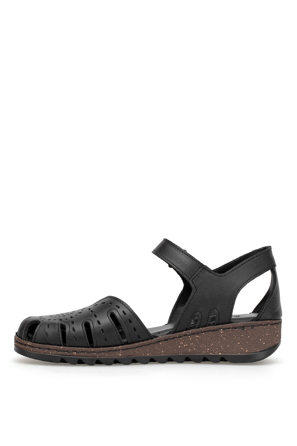 Elit 26YRhm204K Kadın Hakiki Deri Ortopedik Düz Sandalet Siyah