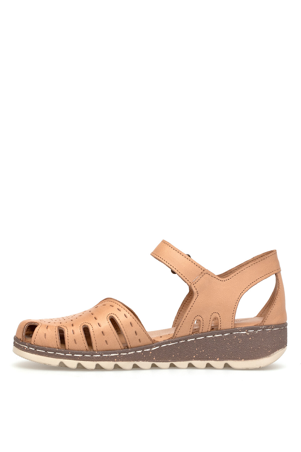 Elit 26YRhm204K Kadın Hakiki Deri Ortopedik Düz Sandalet Taba