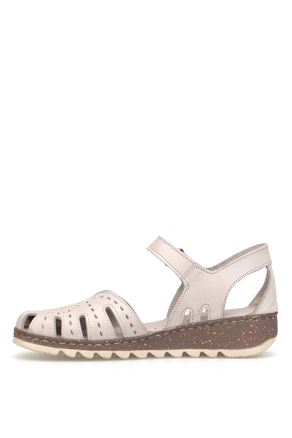 Elit 26YRhm204K Kadın Hakiki Deri Ortopedik Düz Sandalet Gri