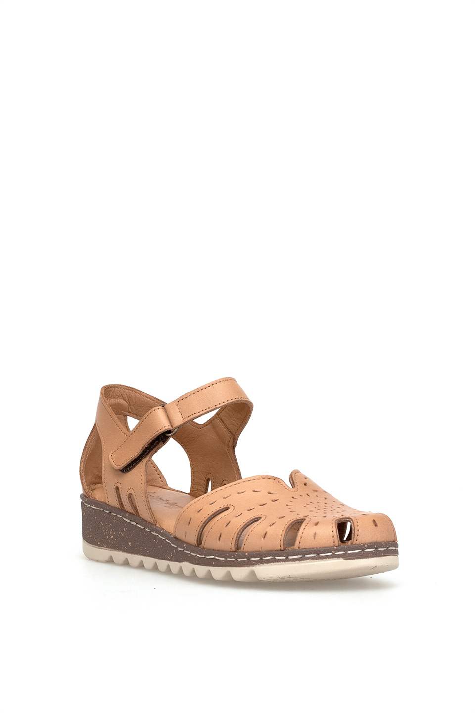 Elit 26YRhm204K Kadın Hakiki Deri Ortopedik Düz Sandalet Taba