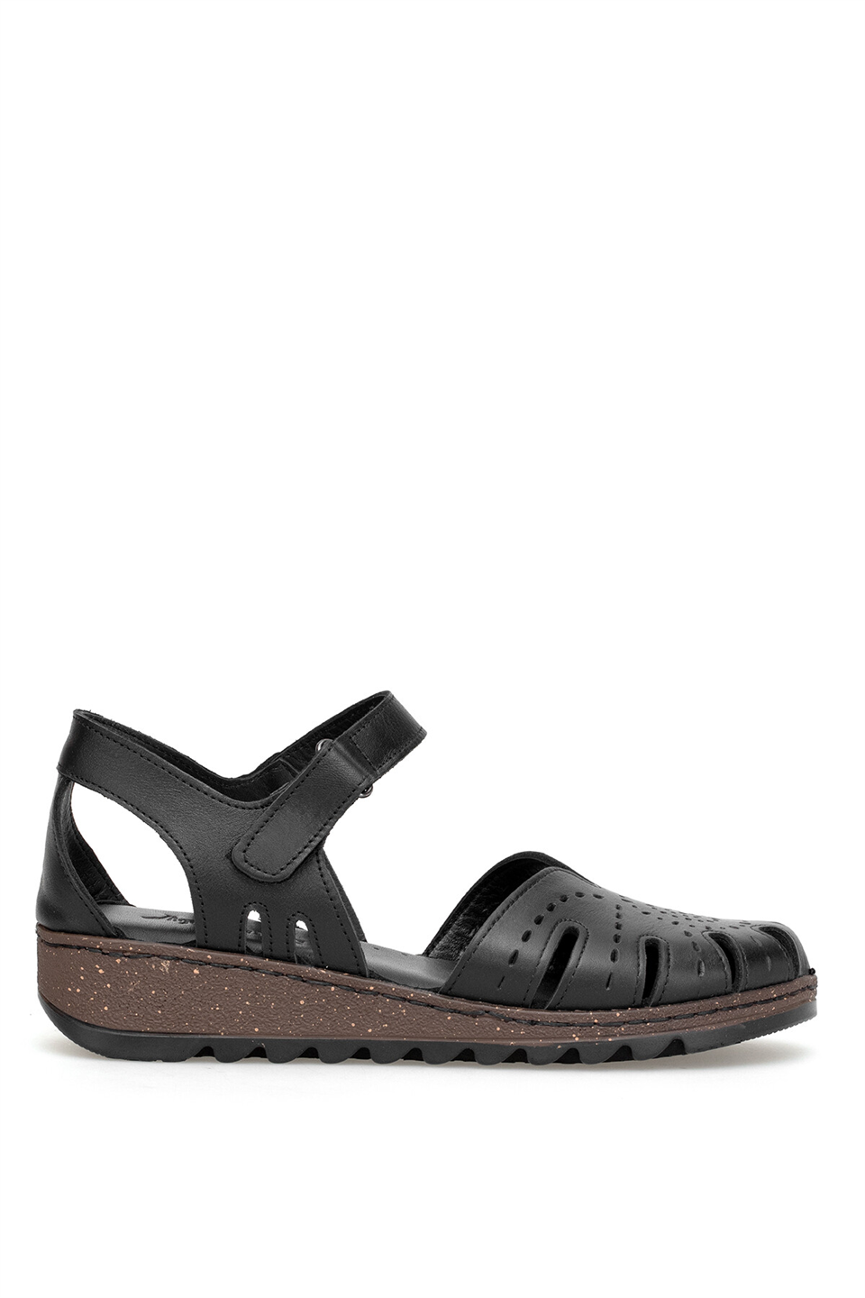 Elit 26YRhm204K Kadın Hakiki Deri Ortopedik Düz Sandalet Siyah