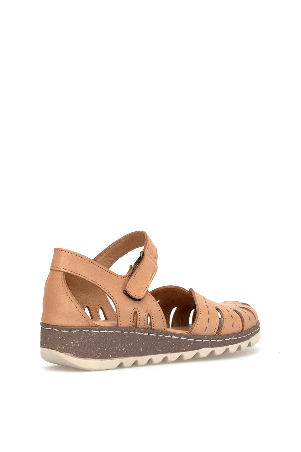 Elit 26YRhm204K Kadın Hakiki Deri Ortopedik Düz Sandalet Taba